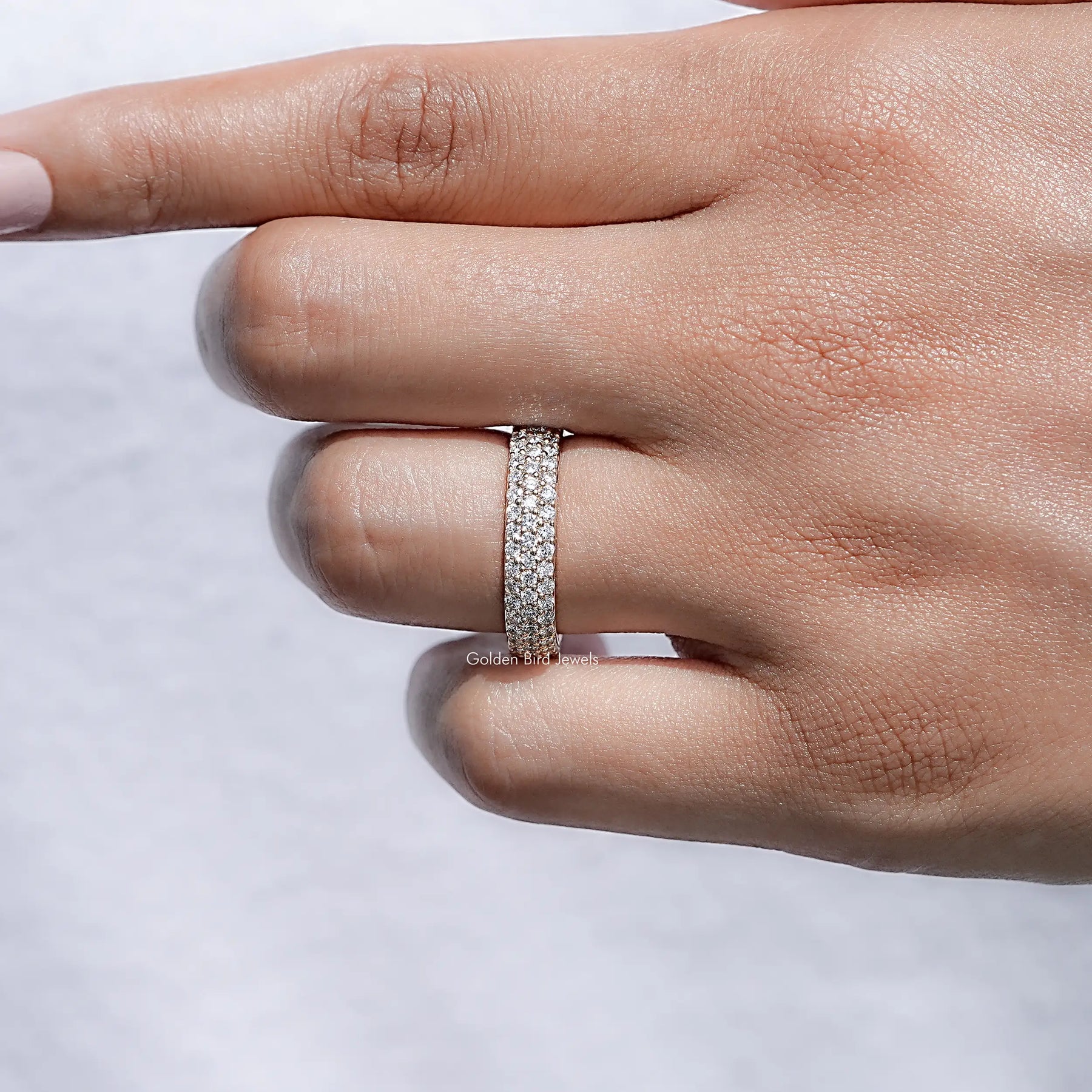Round Cut Lab Diamond Three Row Pave Band