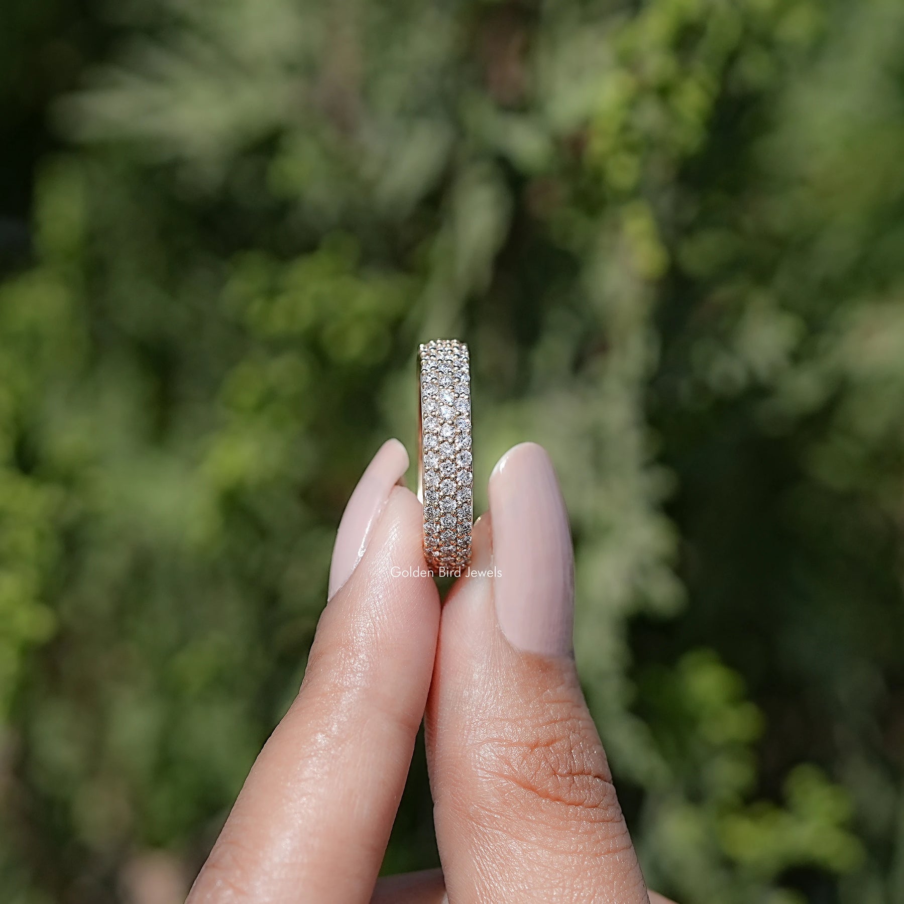 Round Cut Lab Diamond Three Row Pave Band