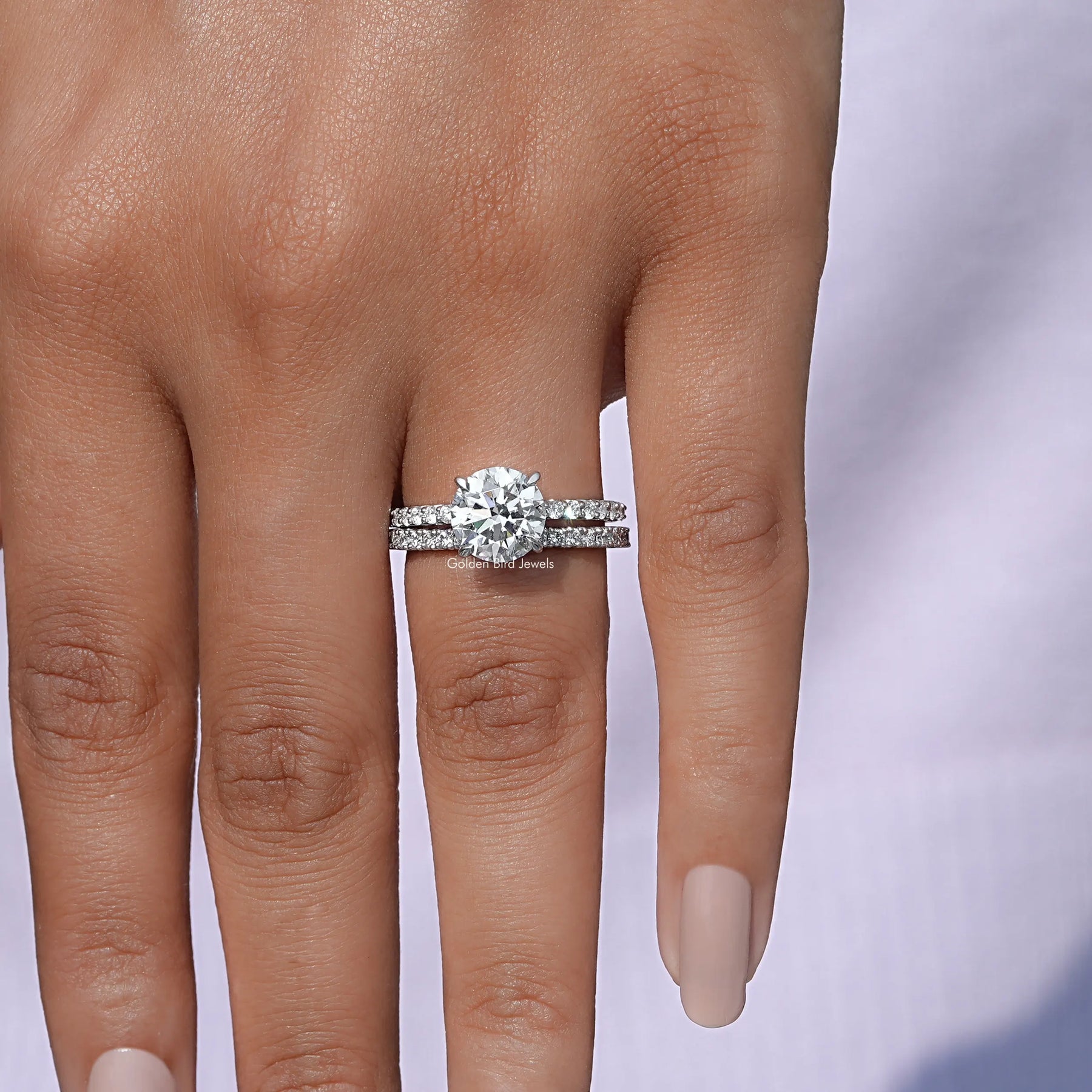 Close-Up View of Round Cut Diamond Lab Grown Ring