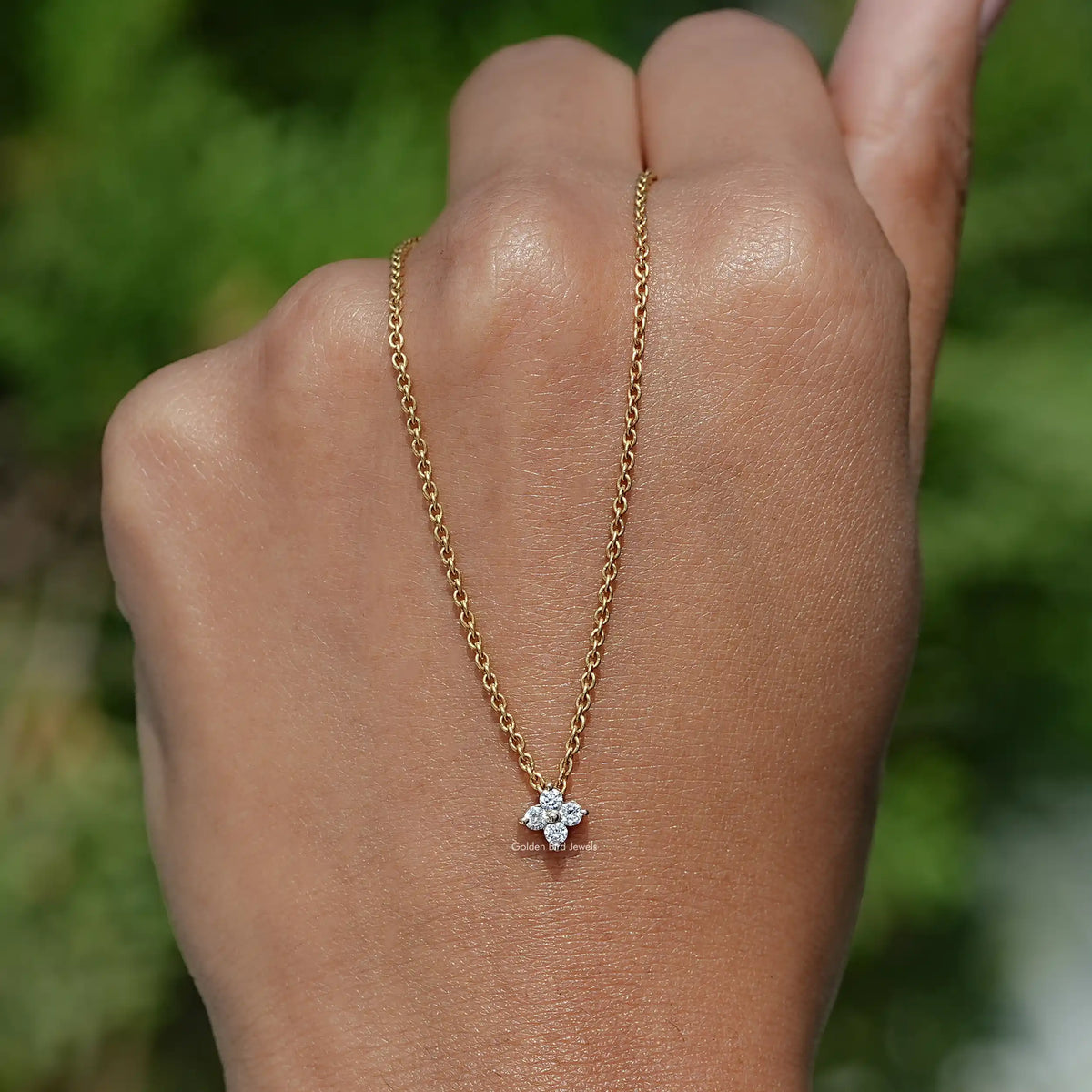 In Hand Holding In the Round Cut Lab Grown Flower Diamond Pendant