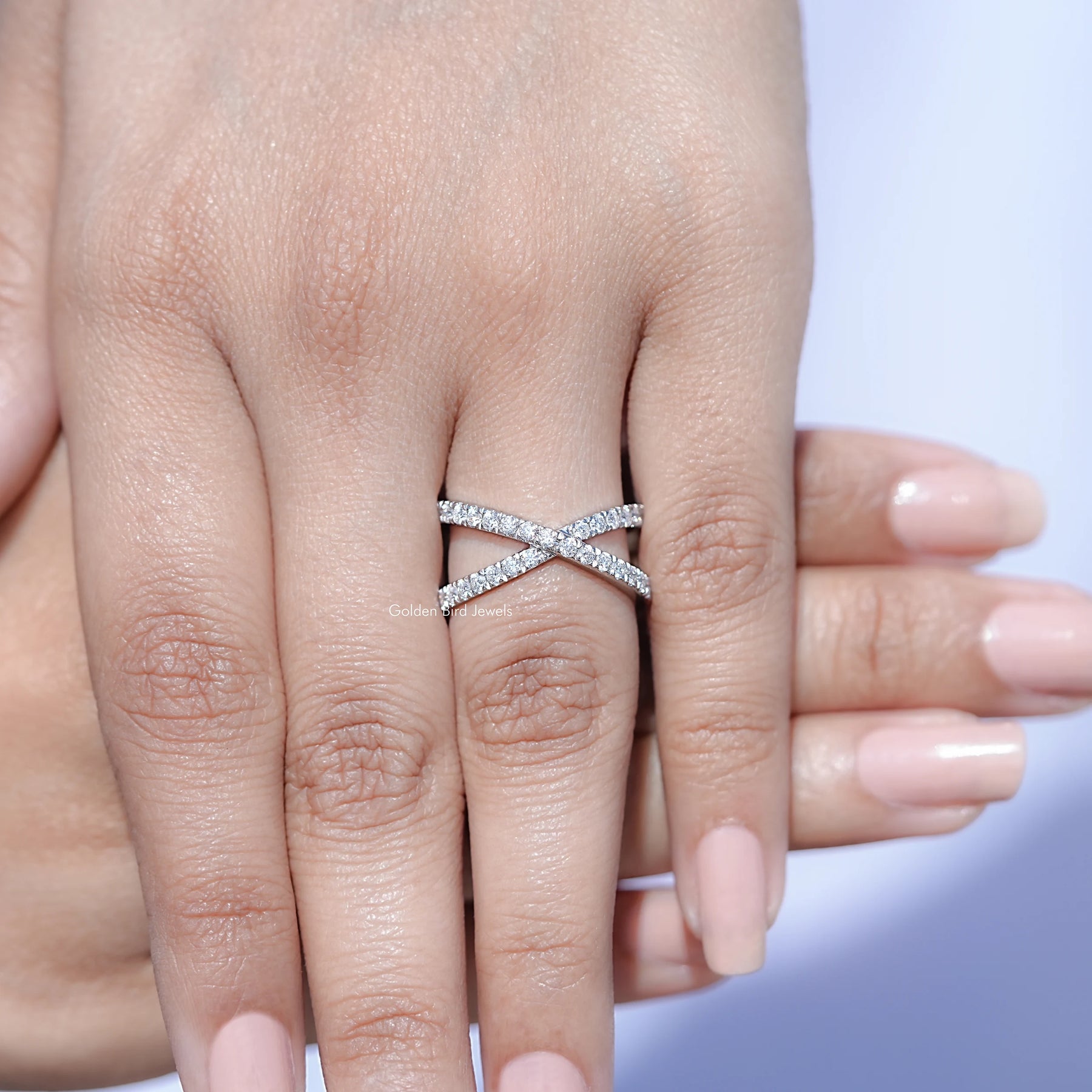 Round Cut Moissanite Cross Half Eternity Band