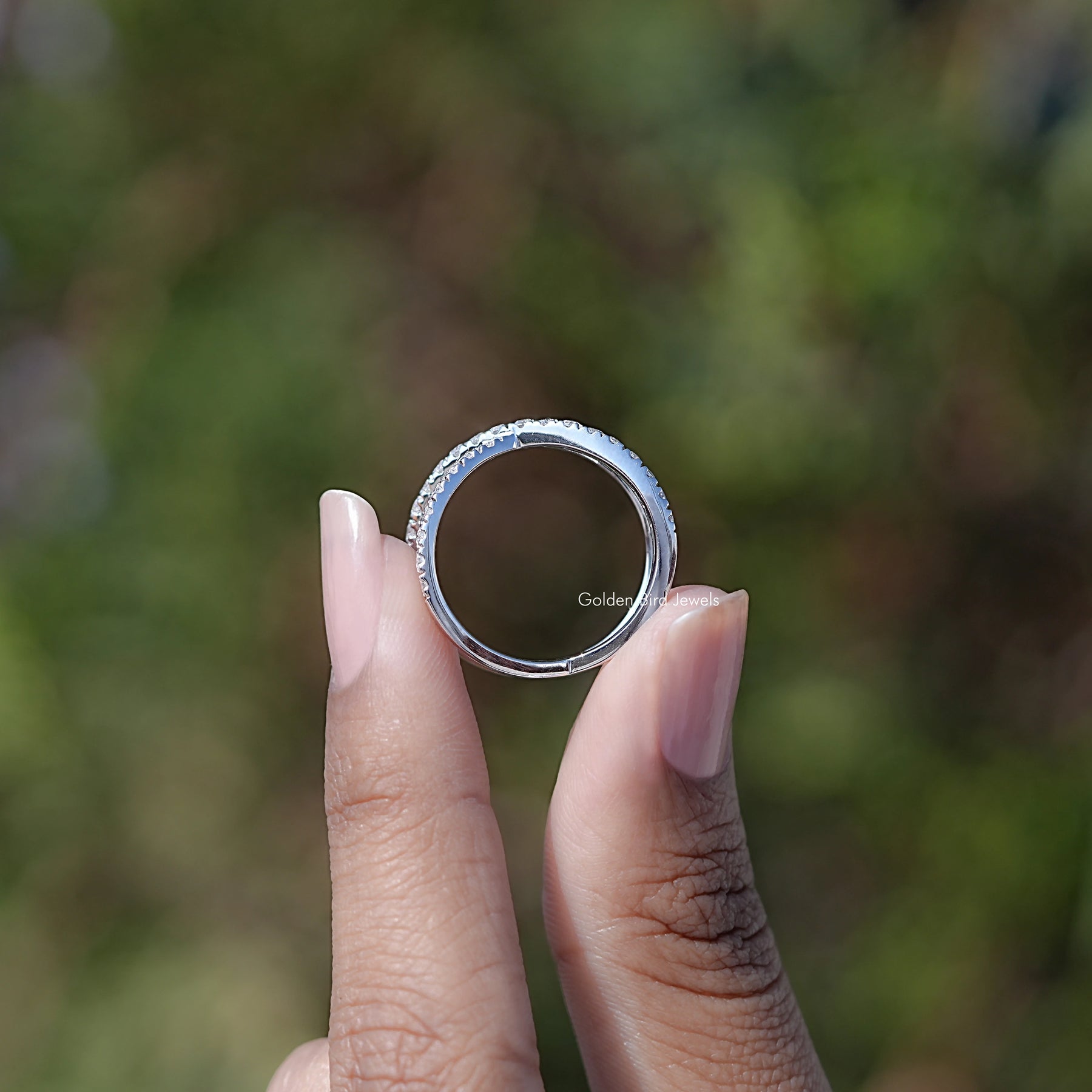 Round Cut Moissanite Cross Half Eternity Band