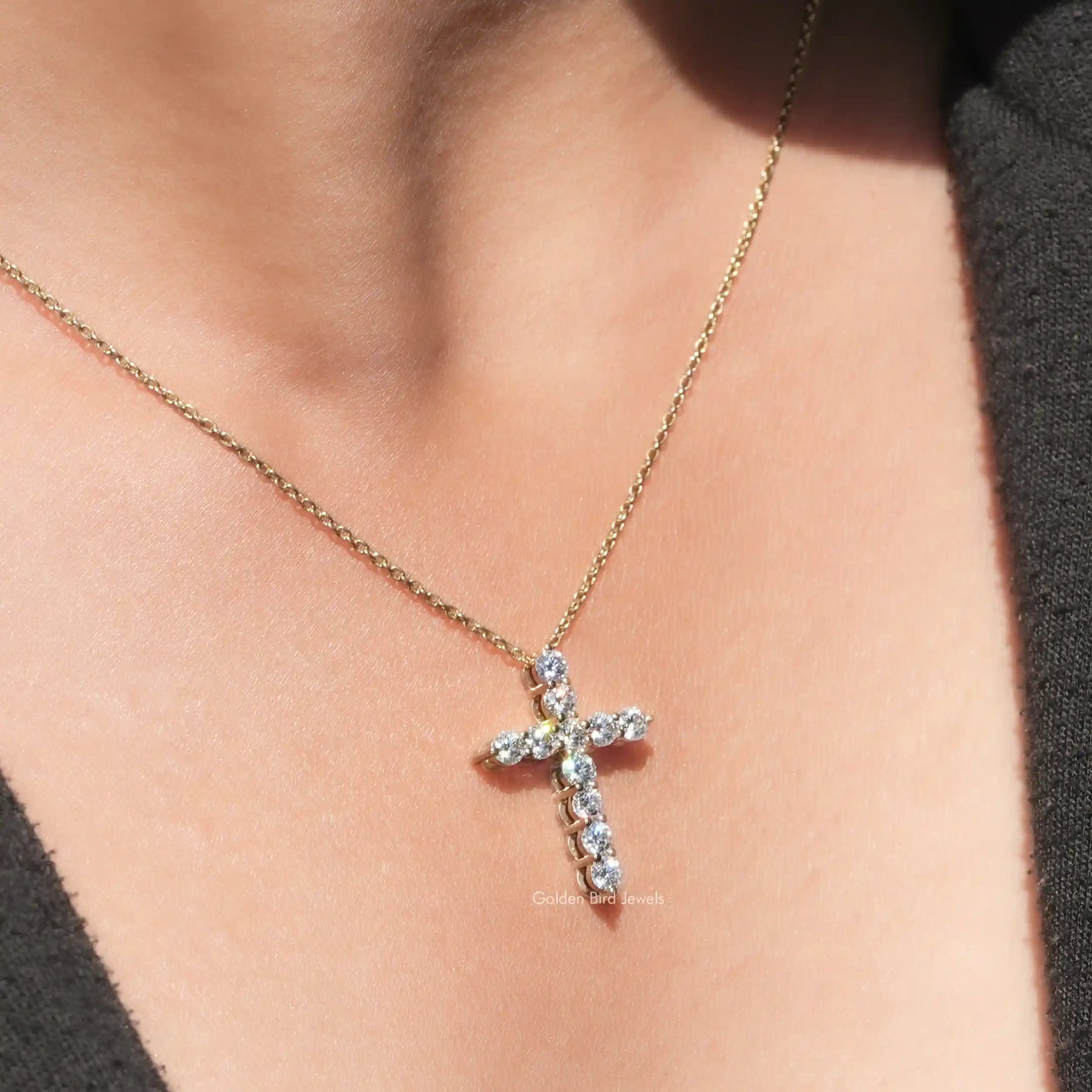 Full view of moissanite pendant in unique shape