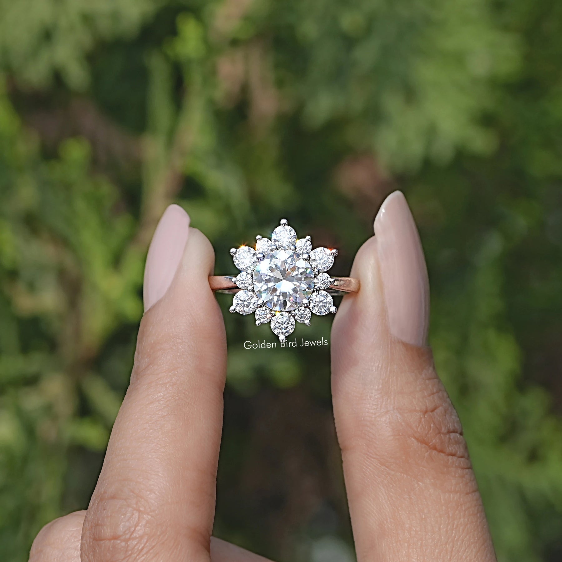 Round Cut Moissanite Halo Engagement Ring
