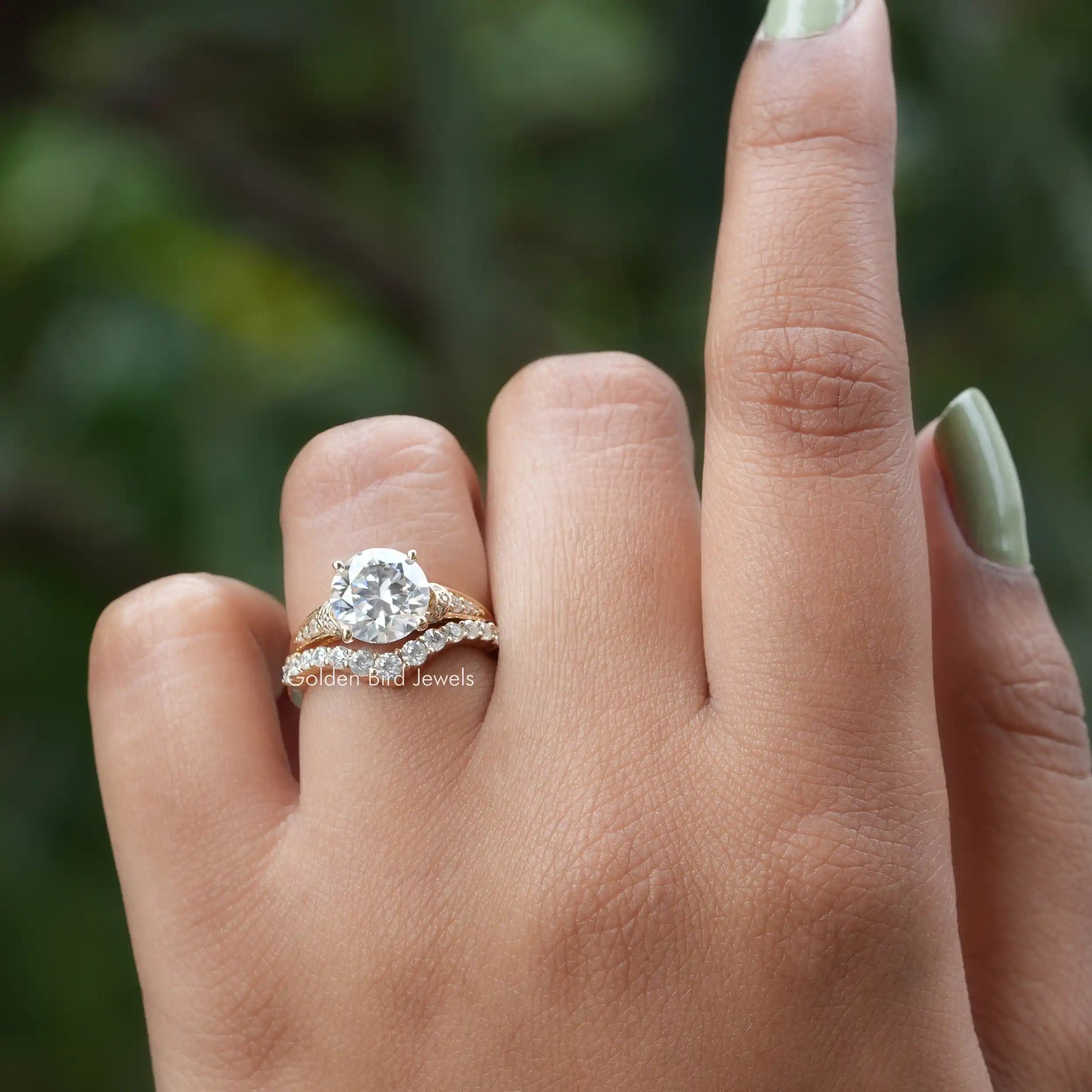 View of Round Cut Moissanite Ring In White Gold