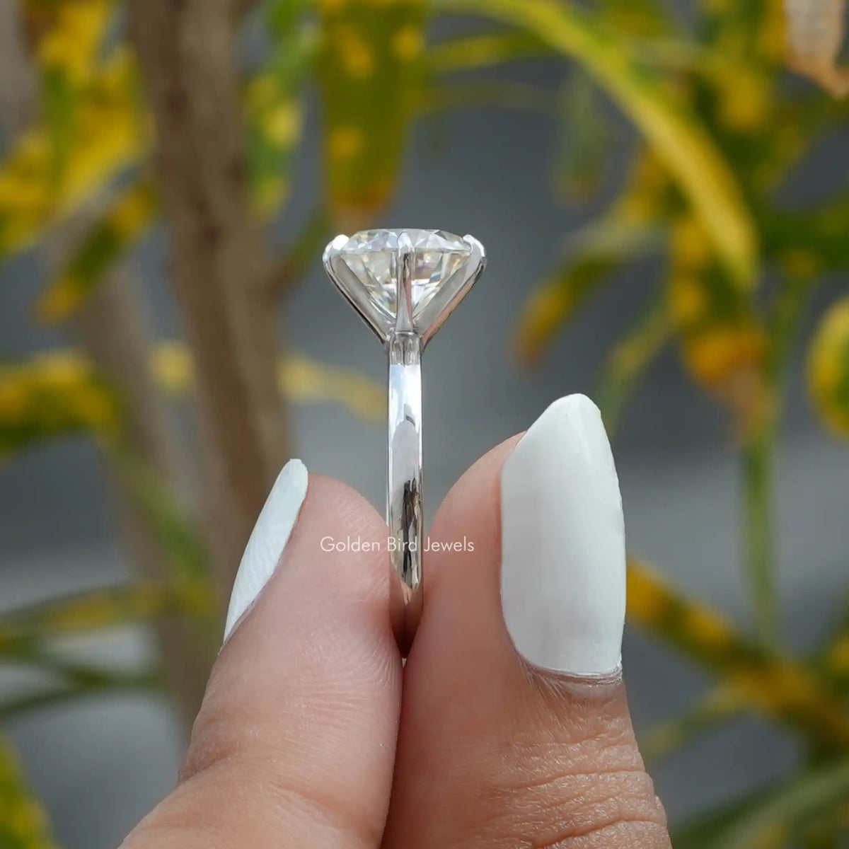 Side View of A Round Cut Solitaire Engagement Ring