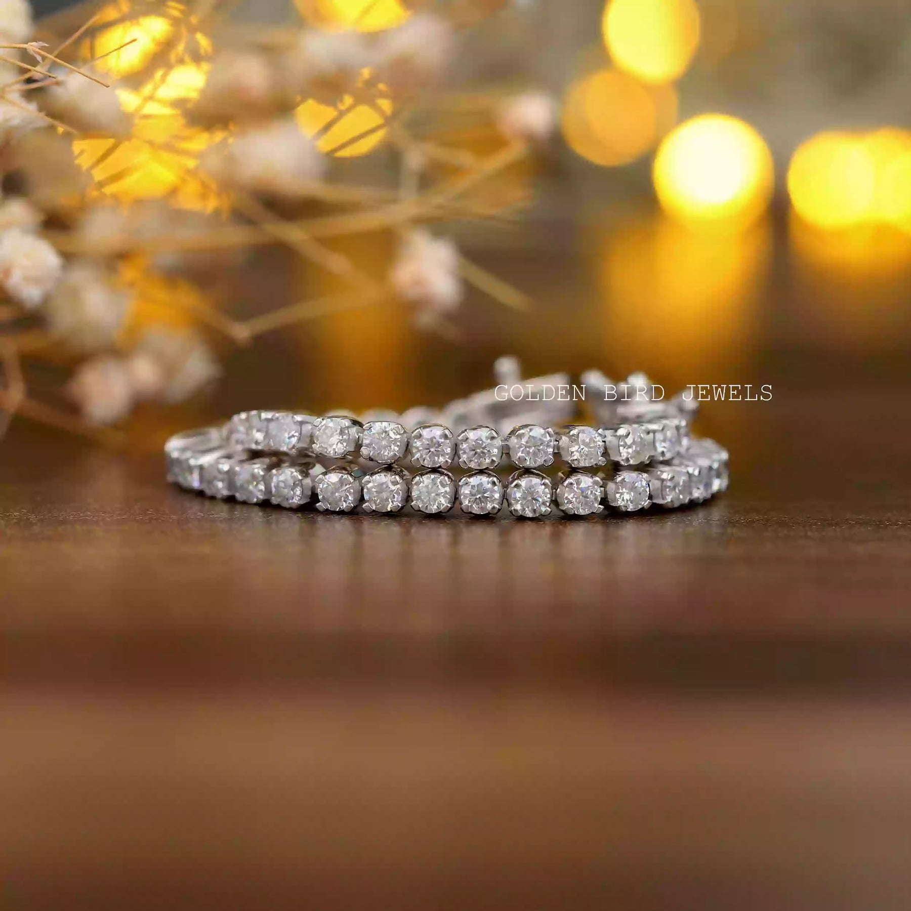 View of moissanite round cut tennis Bracelet in white gold