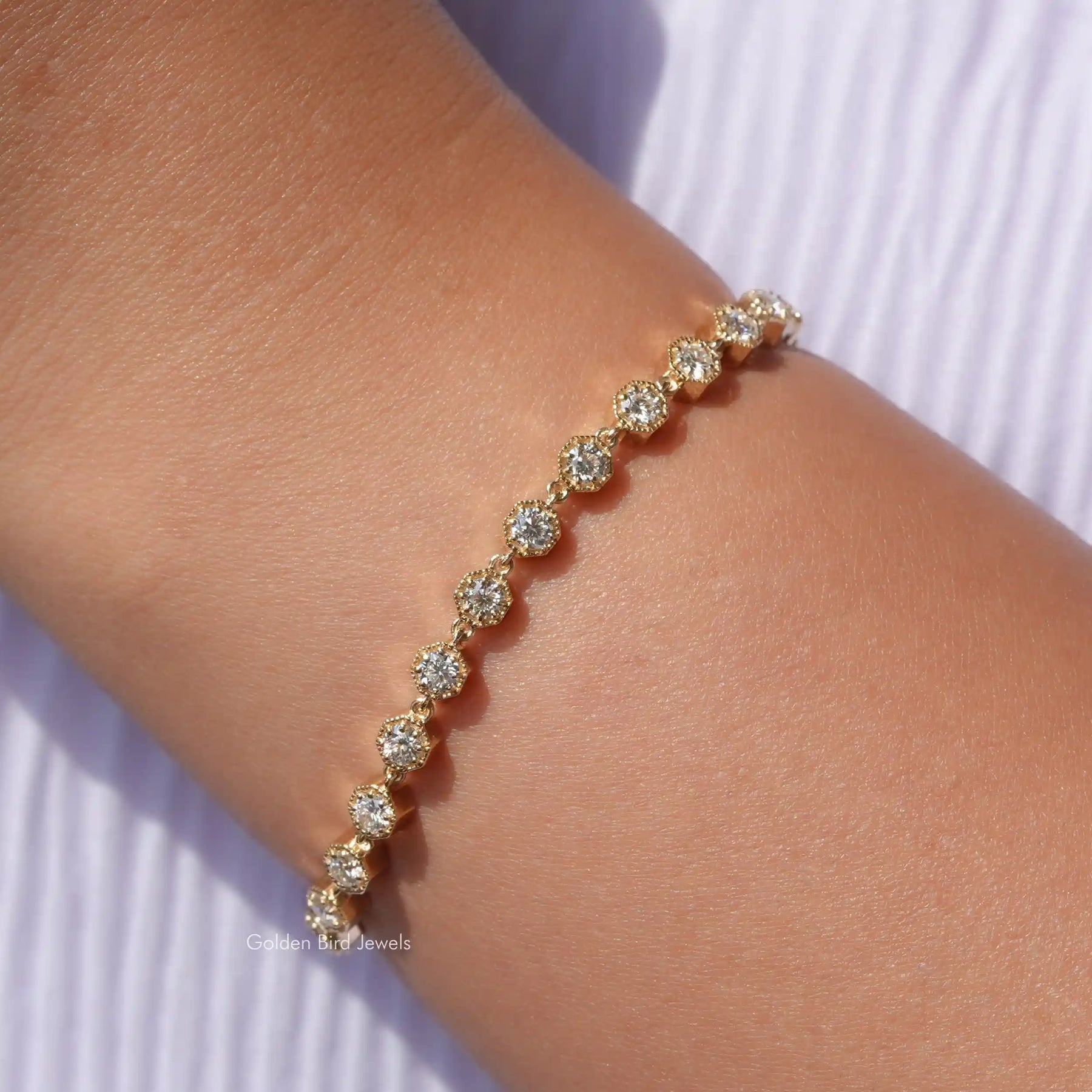 View of moissanite round bracelet for women
