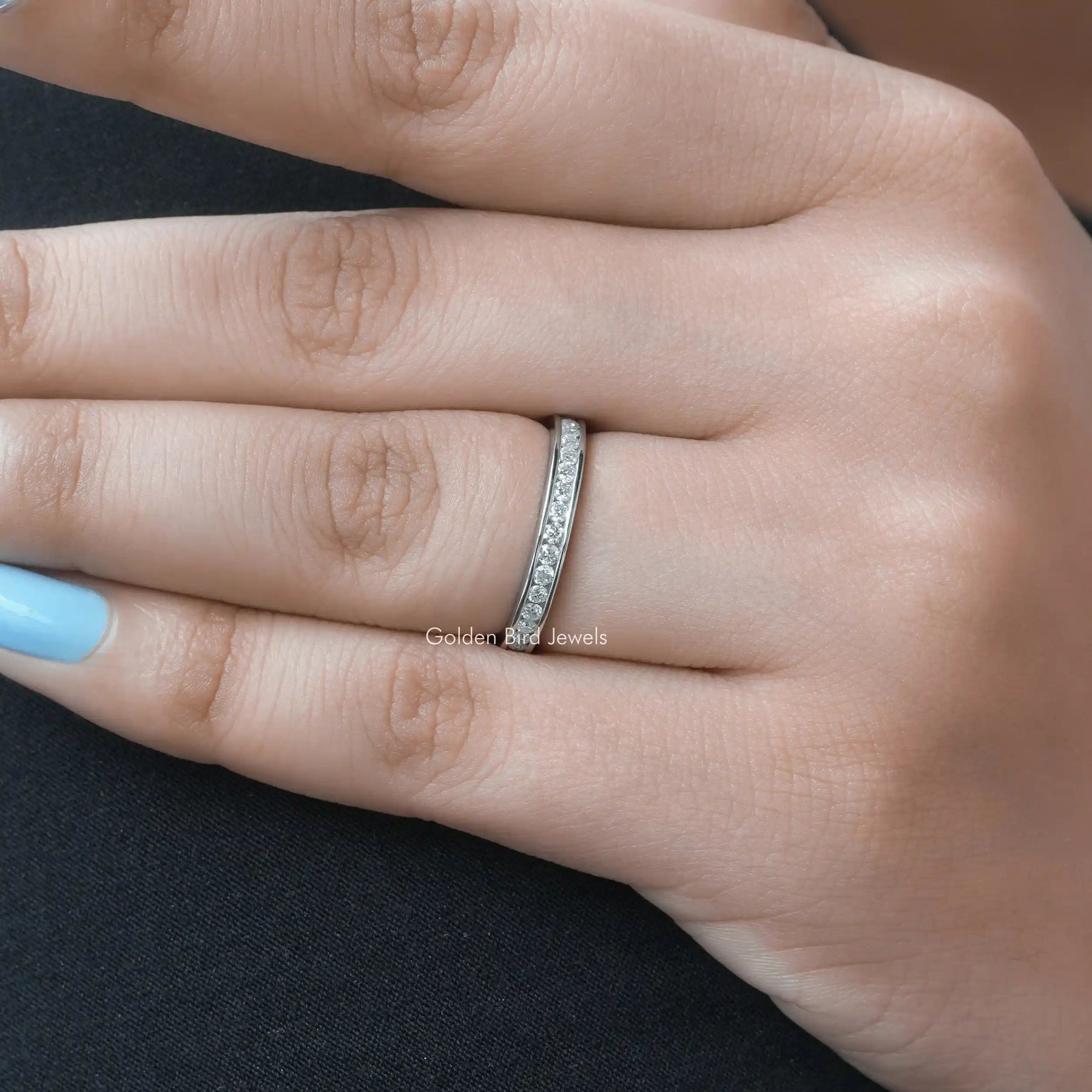 View of Round Cut Moissanite Ring In White Gold