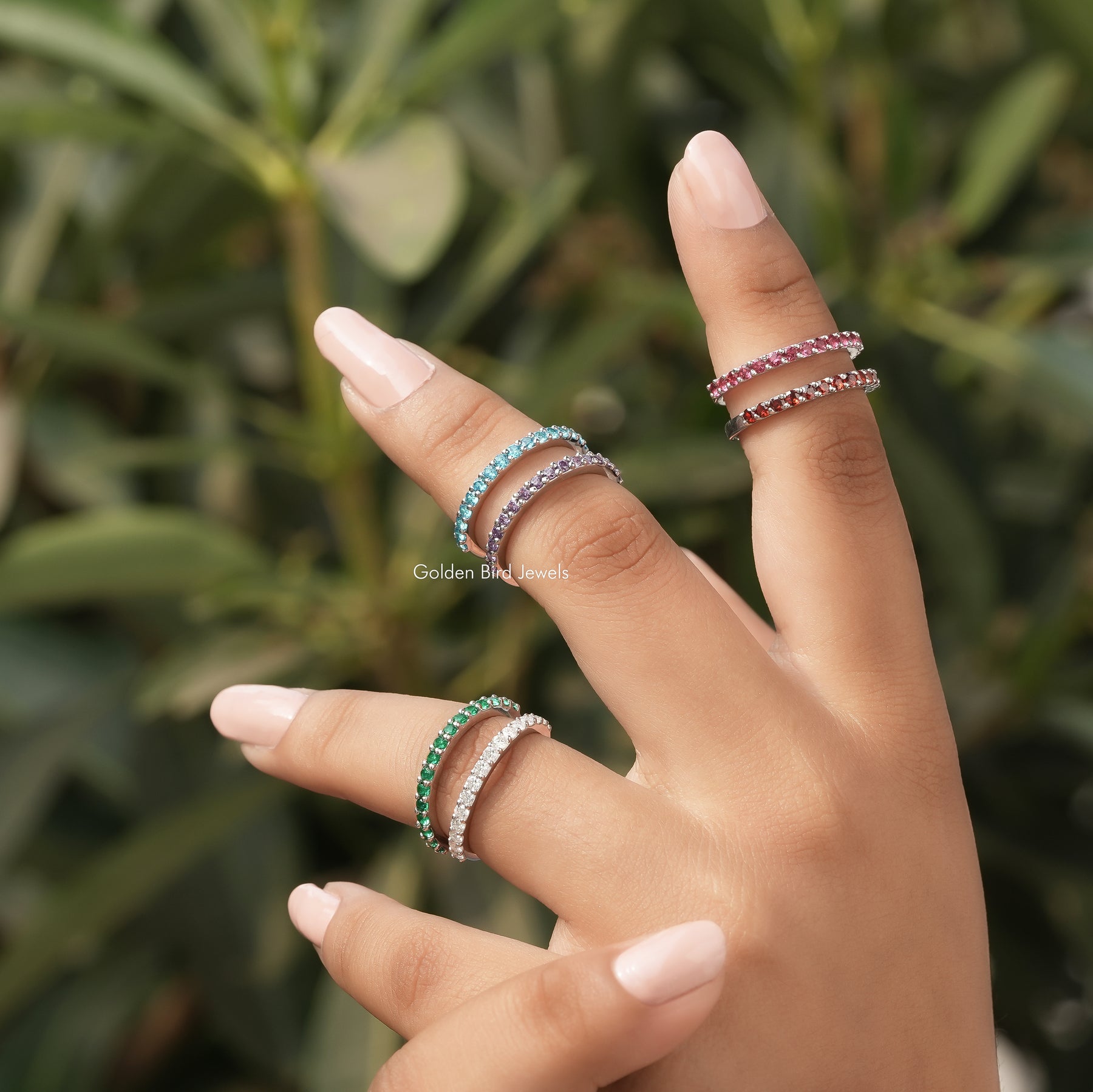 Detailed View of Round Cut Multicolor Wedding Band