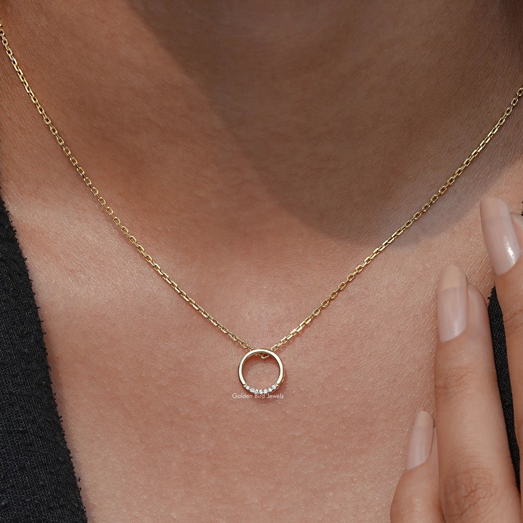 Close-Up View of Round Cut Open Circle Pendant In Yellow Gold