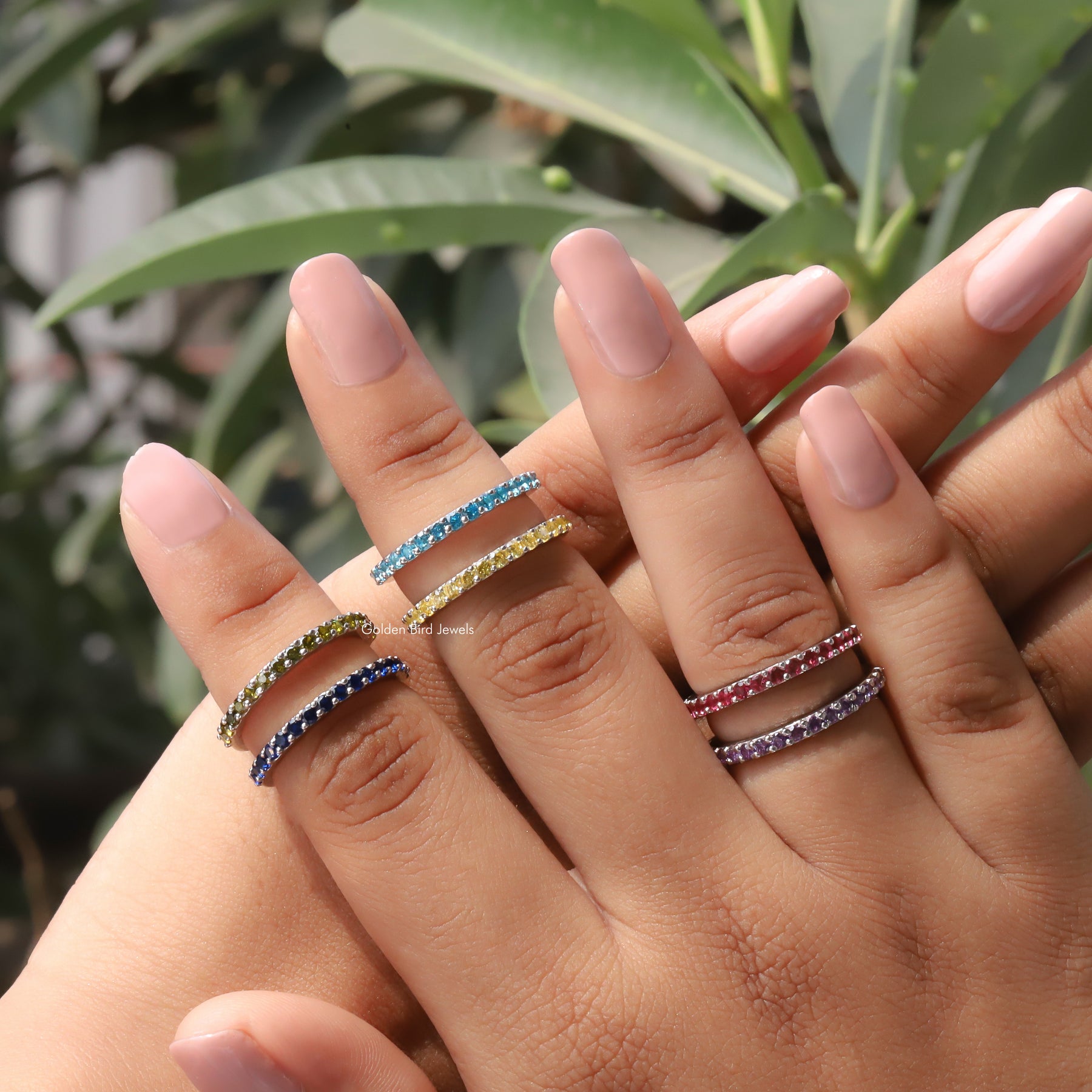 View of Round Shaped Eternity Wedding Band In Multicolour's