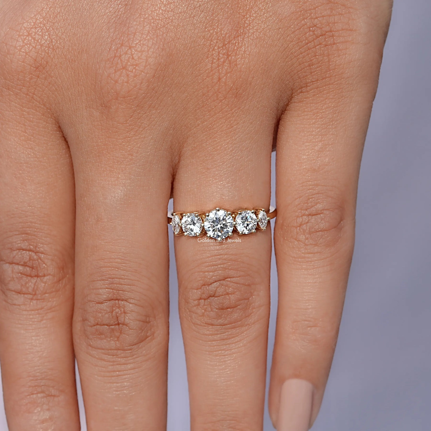 Detailed View of Round Cut Diamond Accent Engagement Ring In Yellow Gold