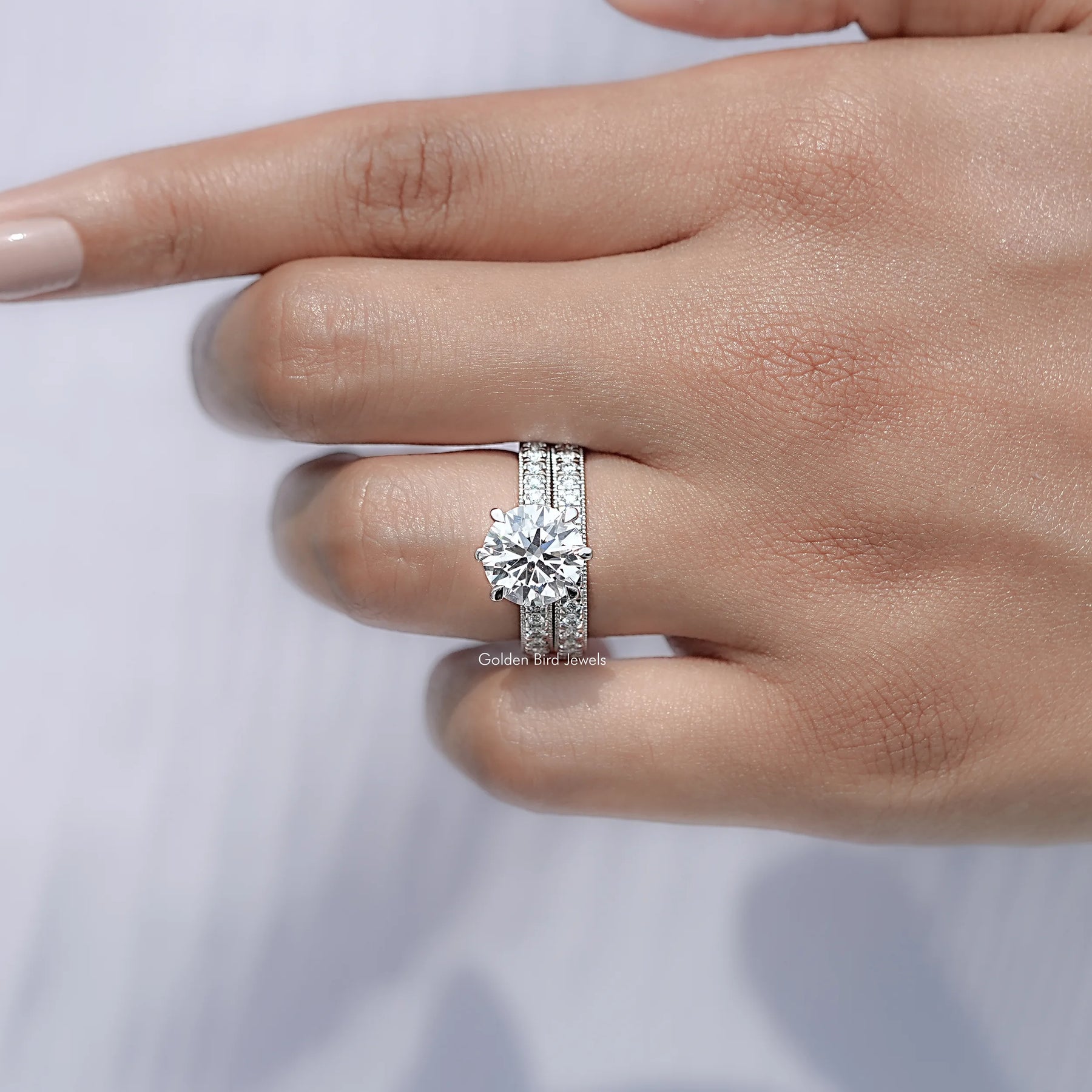 Detailed view of Round Cut Lab Diamond Bridal Ring