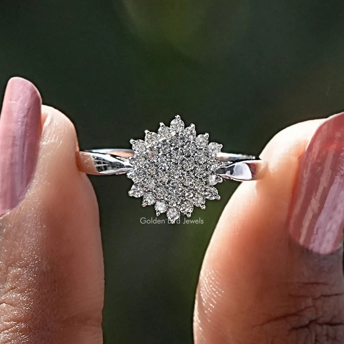 Hold on two finger White gold ring with round lab-grown diamonds