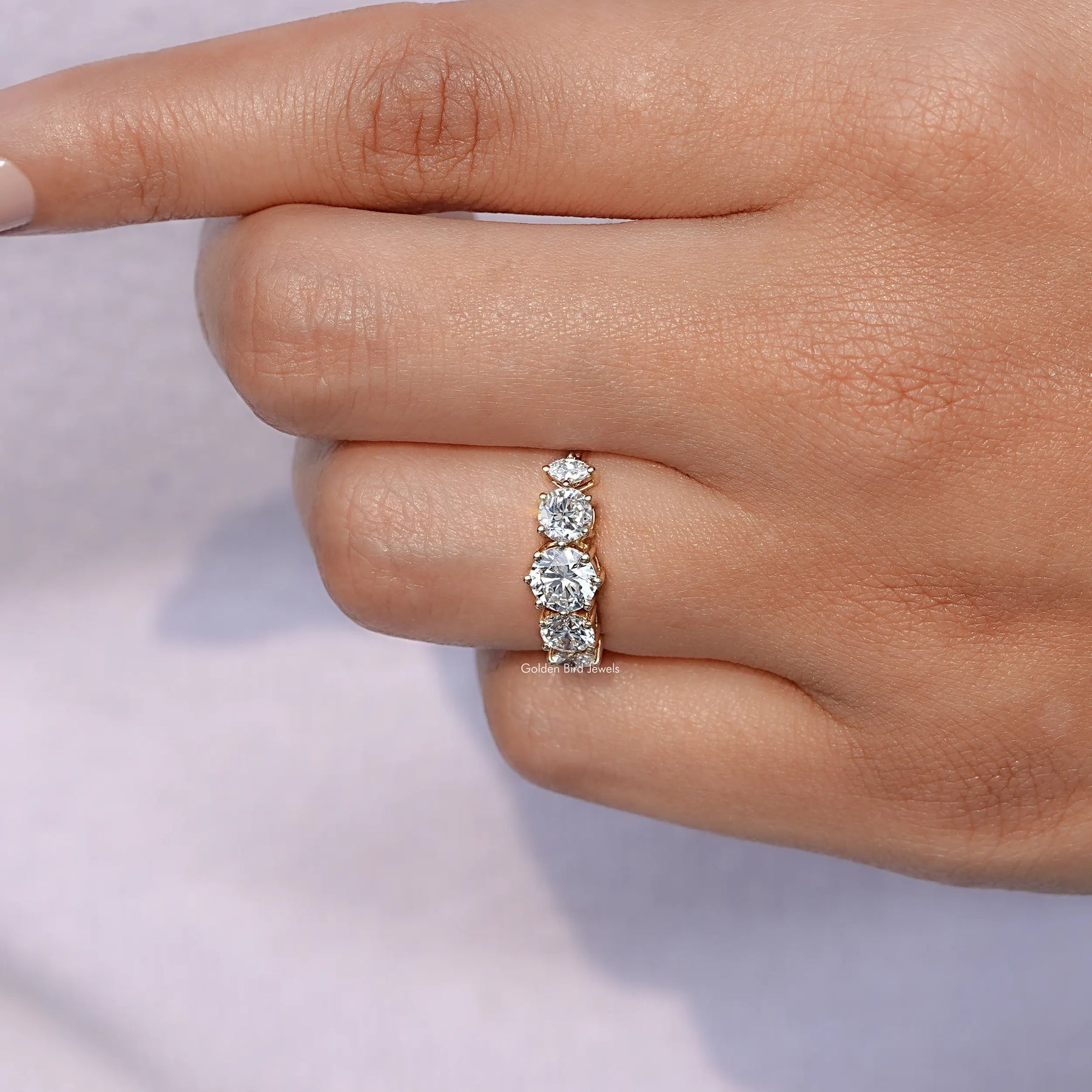 View of Round Cut Lab Diamond Ring In Yellow Gold