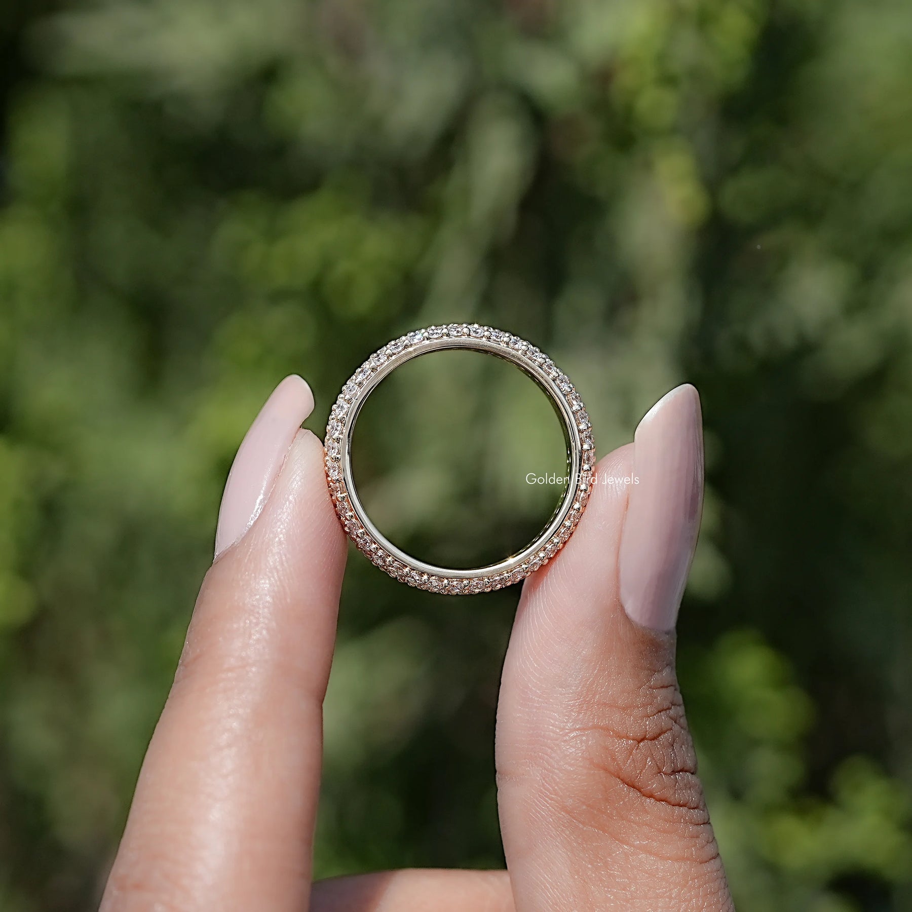 Round Cut Lab Diamond Three Row Pave Band