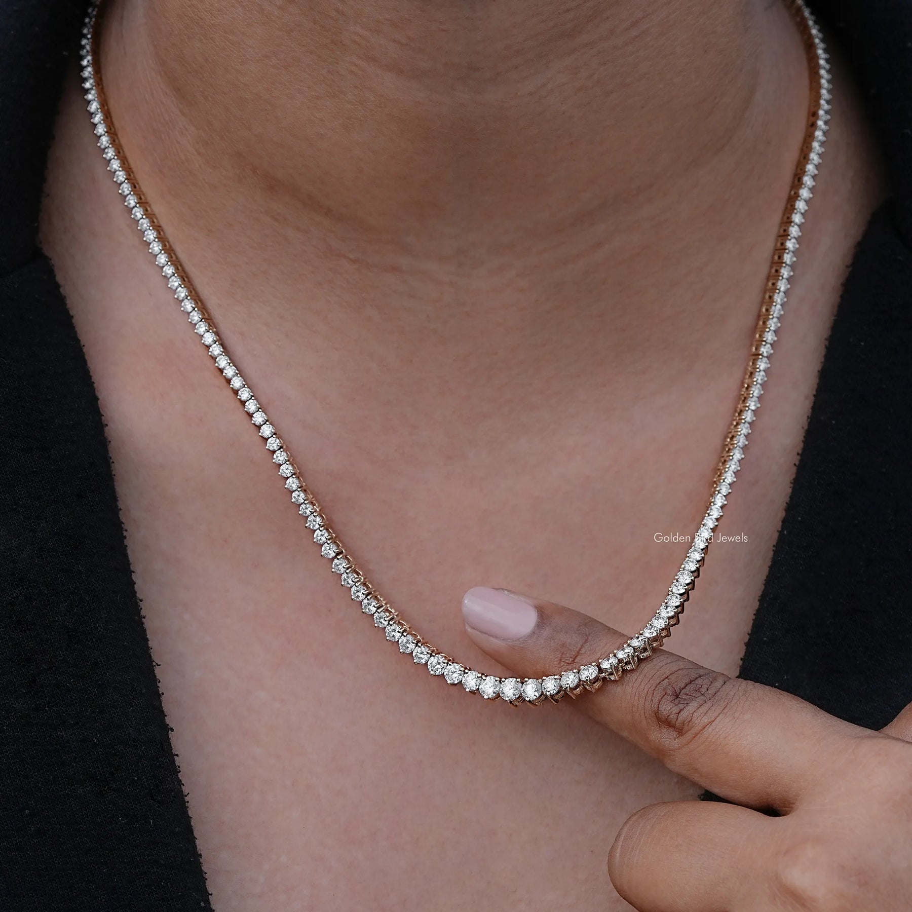 Detailed View OF White Gold Round Tennis Necklace
