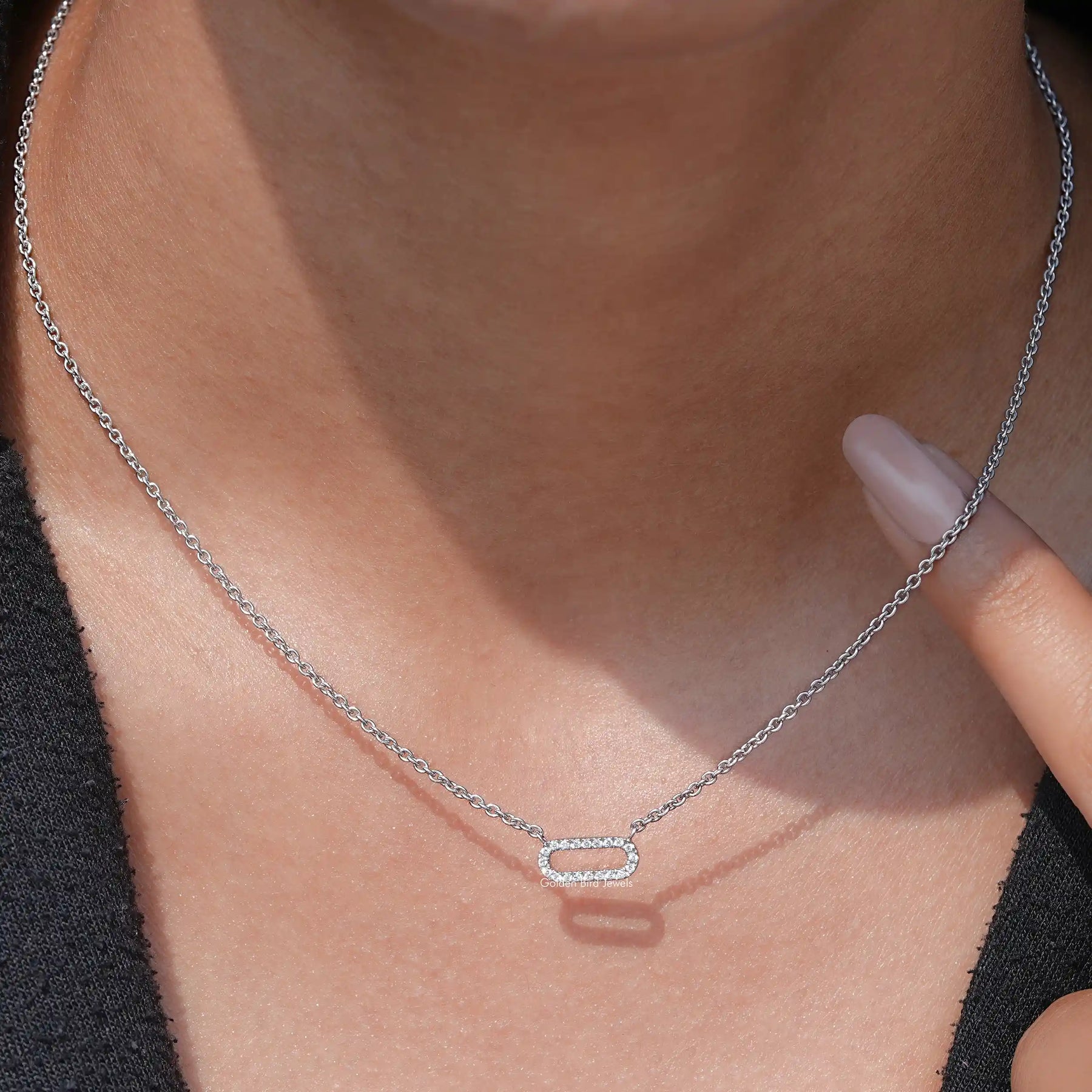 Detailed View Of Round Cut Lab Grown Diamond Pendant In White Gold
