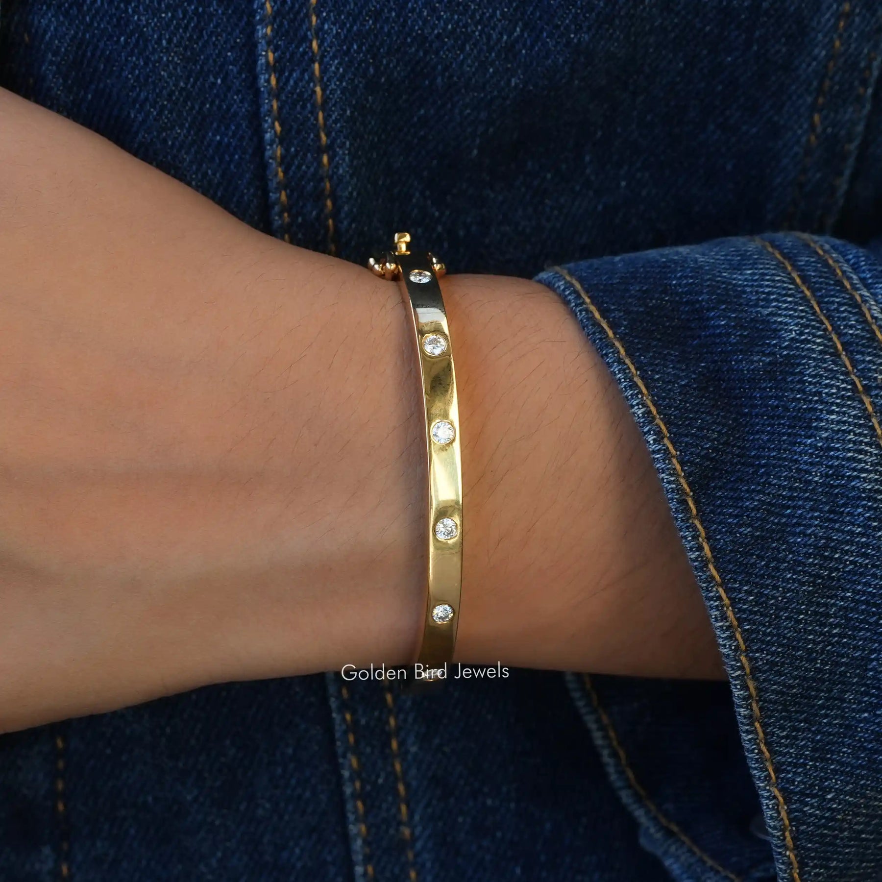 Round Cut Flush Setting Moissanite Bangle