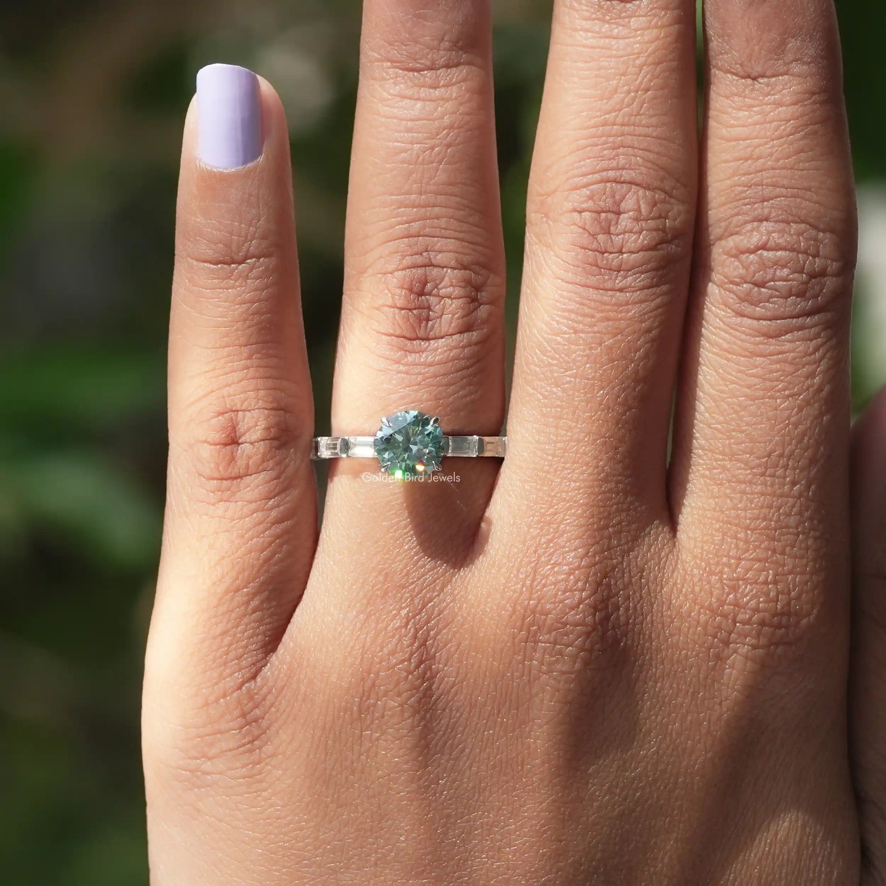 View of Round Cut Moissanite Ring In White Gold
