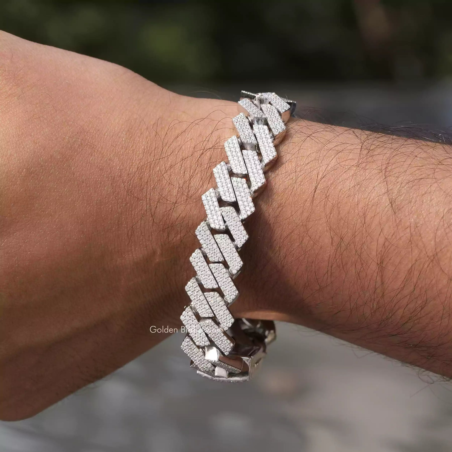 View of moissanite round cut cuban Bracelet