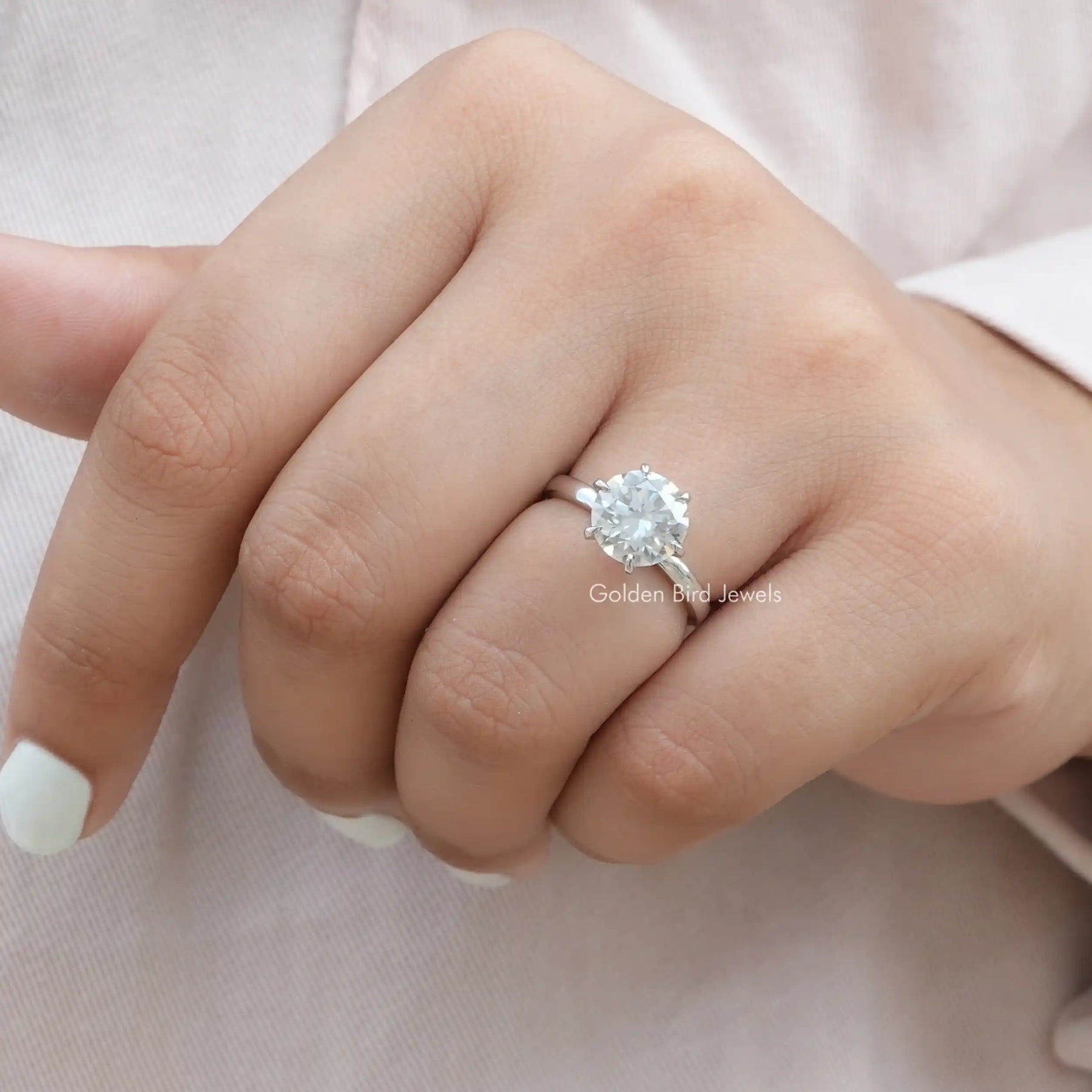 Detailed View of Solitaire Round Cut Diamond Ring In 14K White Gold