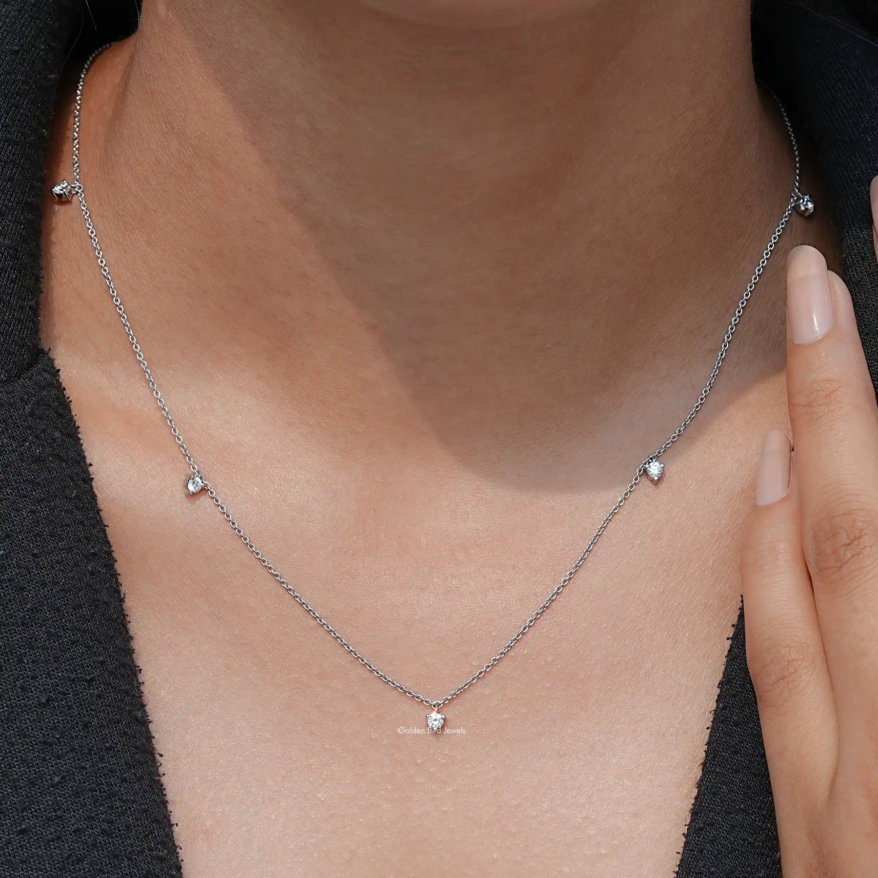 View of Round Cut Lab Diamond Necklace In Women's