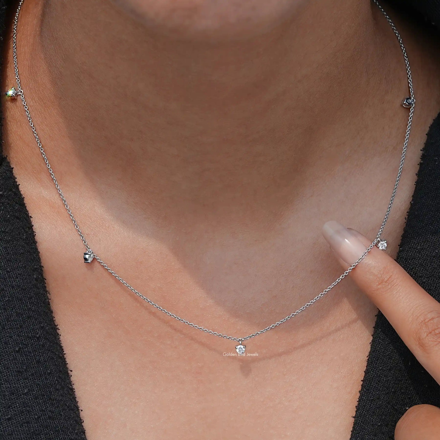 Detailed View Of Lab Diamond Station Necklace