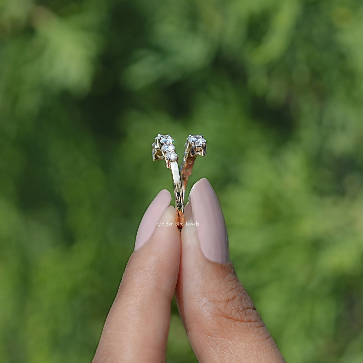 Side View of Engagement ring crafted With Round Cut Lab Diamond
