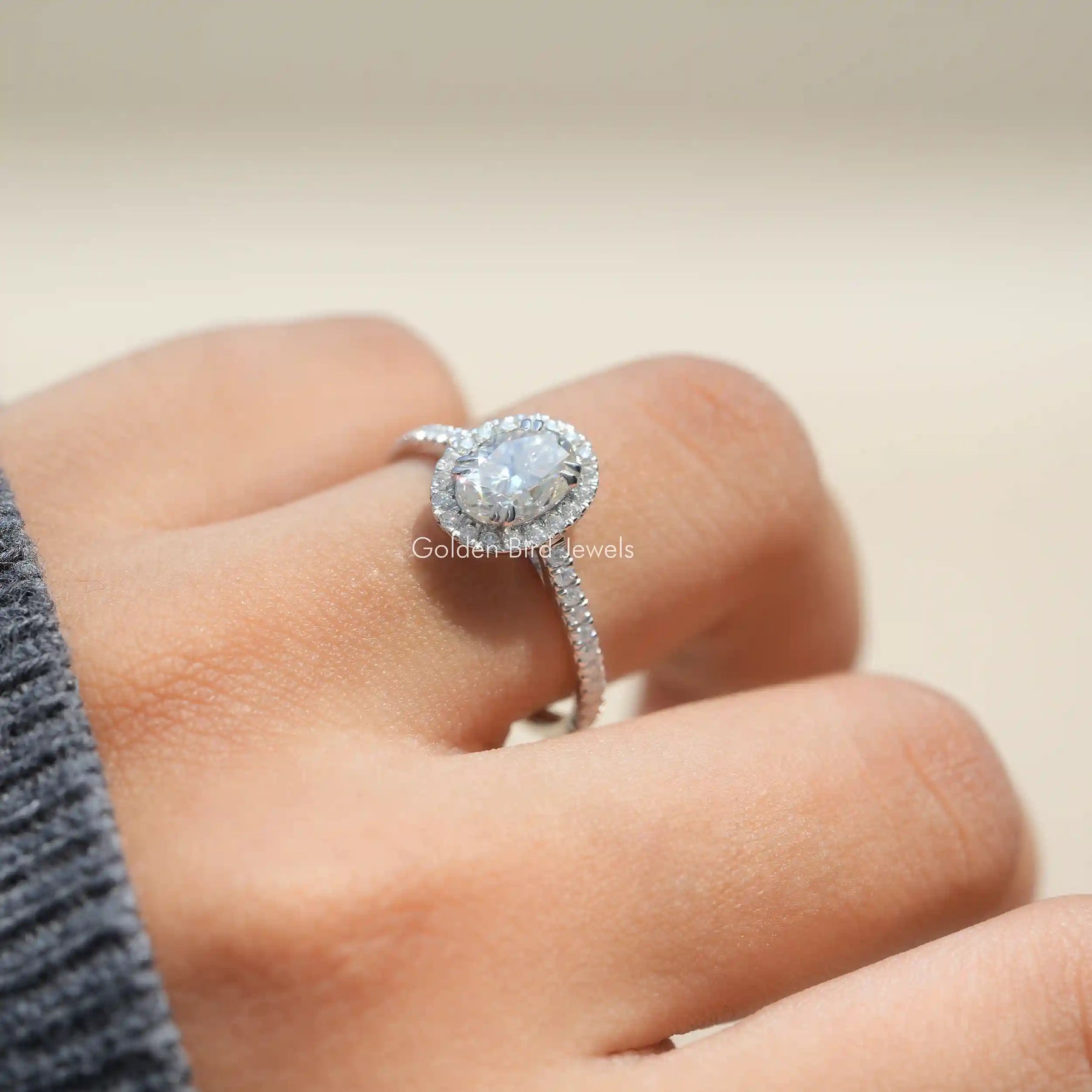Crushed Ice Oval Lab Diamond Halo Accent Ring