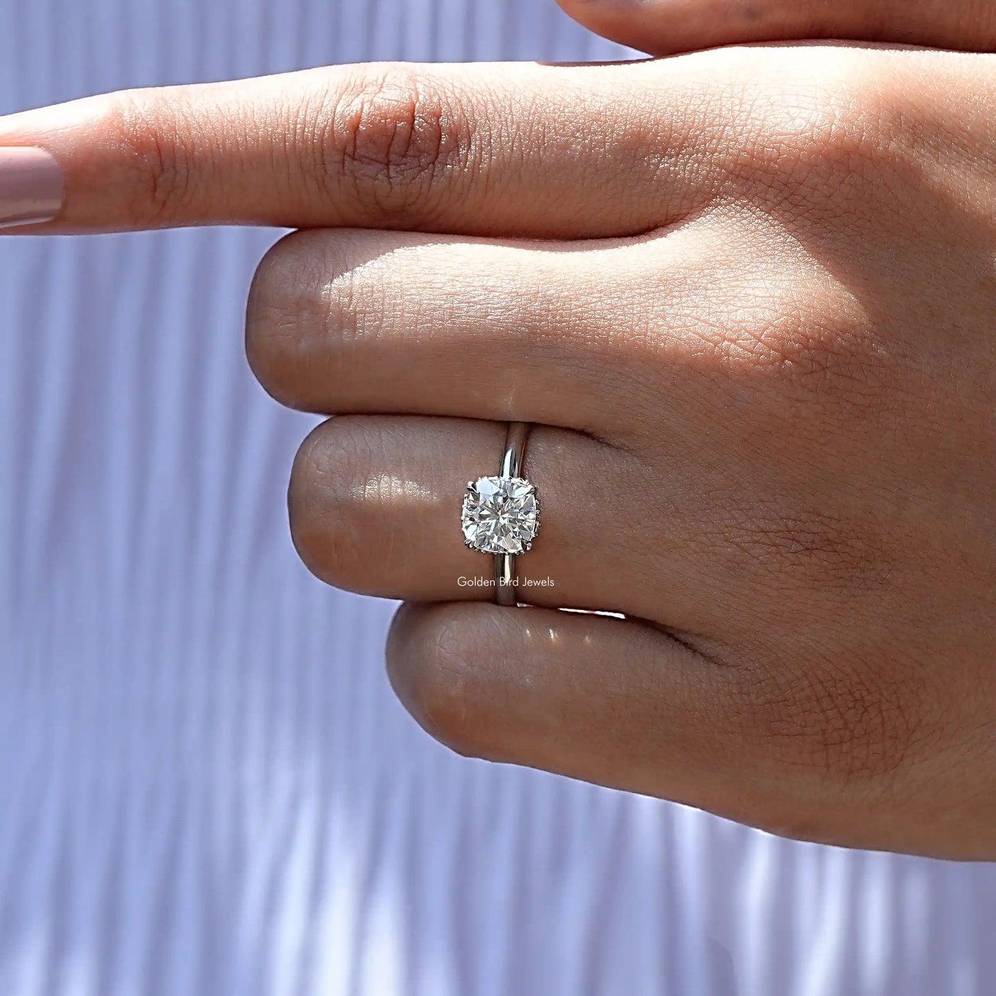 Top view of Lab Diamond Cushion Cut Ring for women 's wear