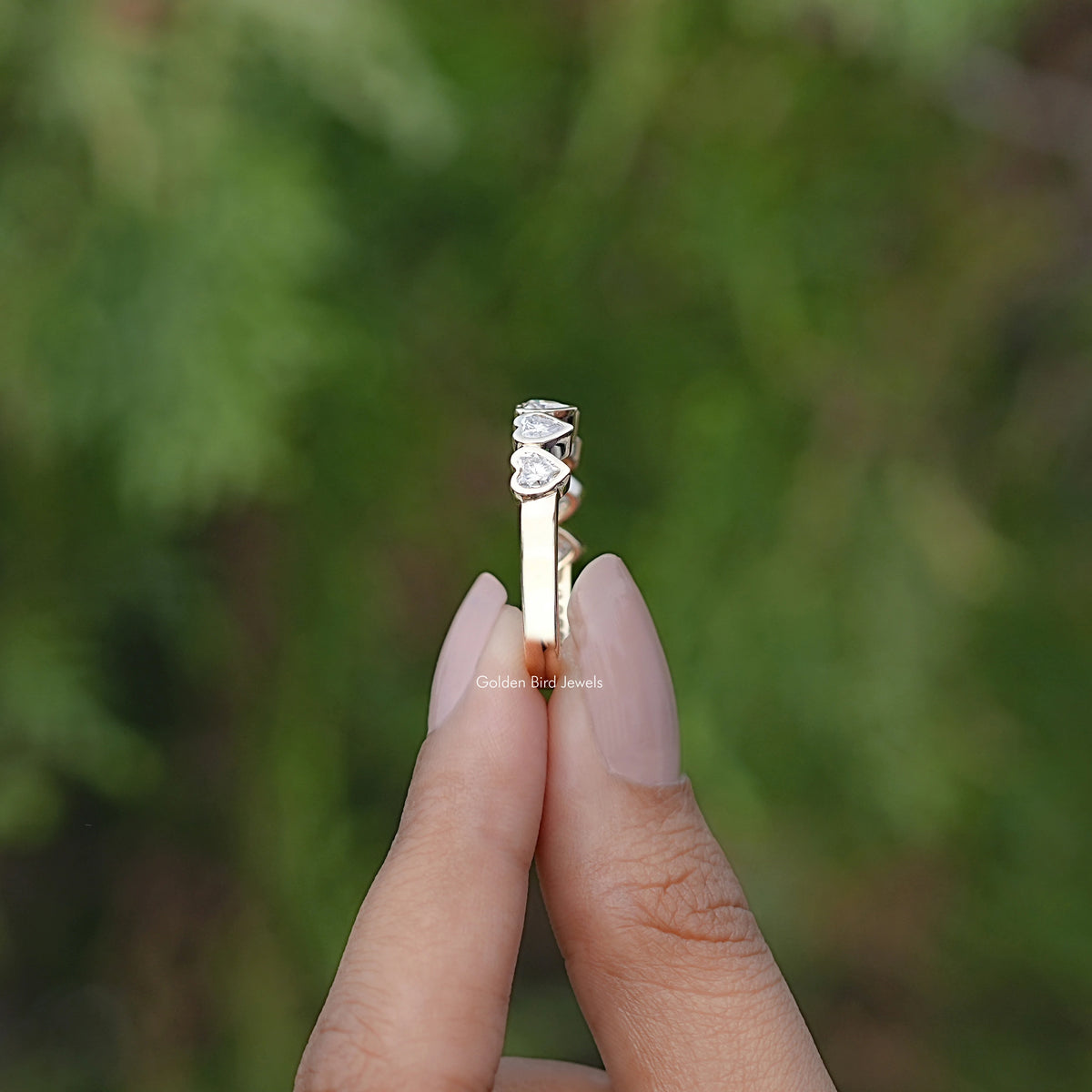 Heart Shaped Moissanite Bezel Eternity Band