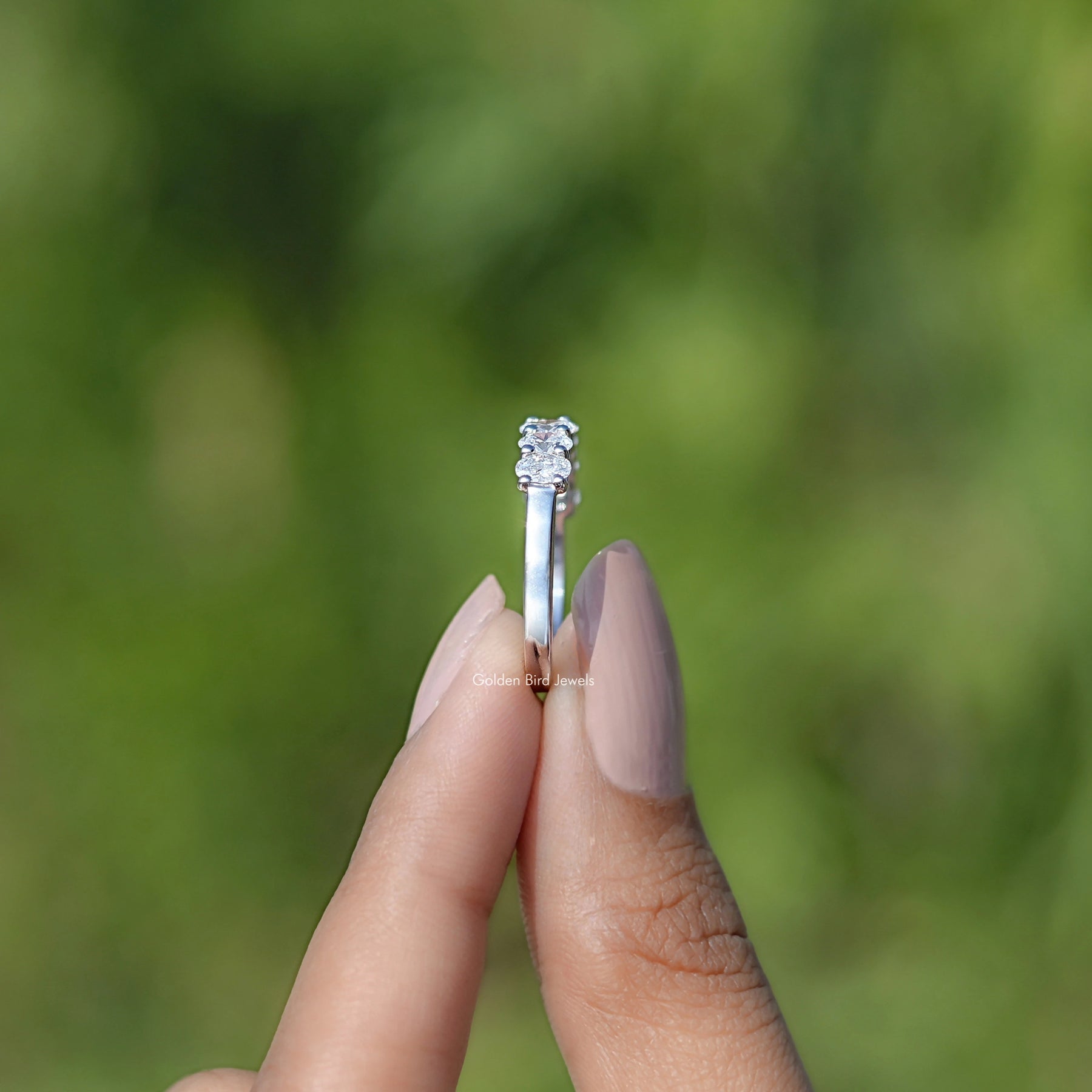 Side View of Oval Seven Stone Wedding Band