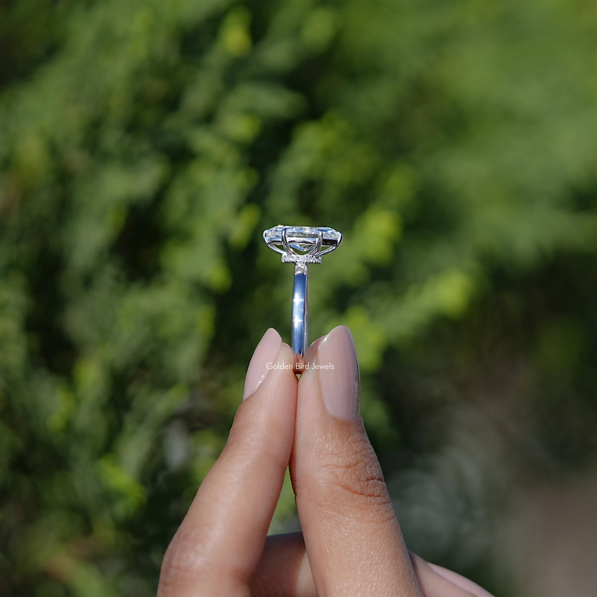 Side View of Engagement ring crafted With Marquise Cut Moissanite