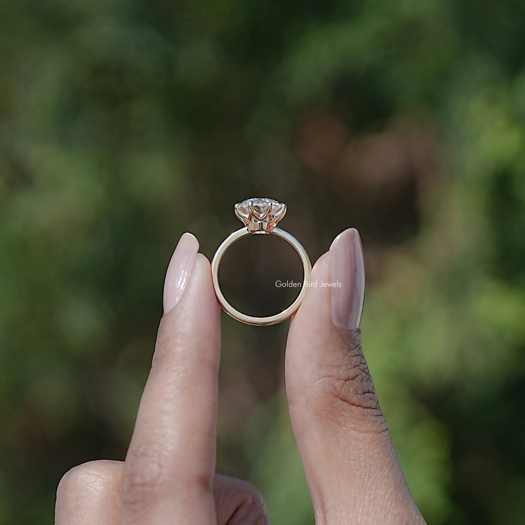 Back view of European Cut Round Moissanite Ring