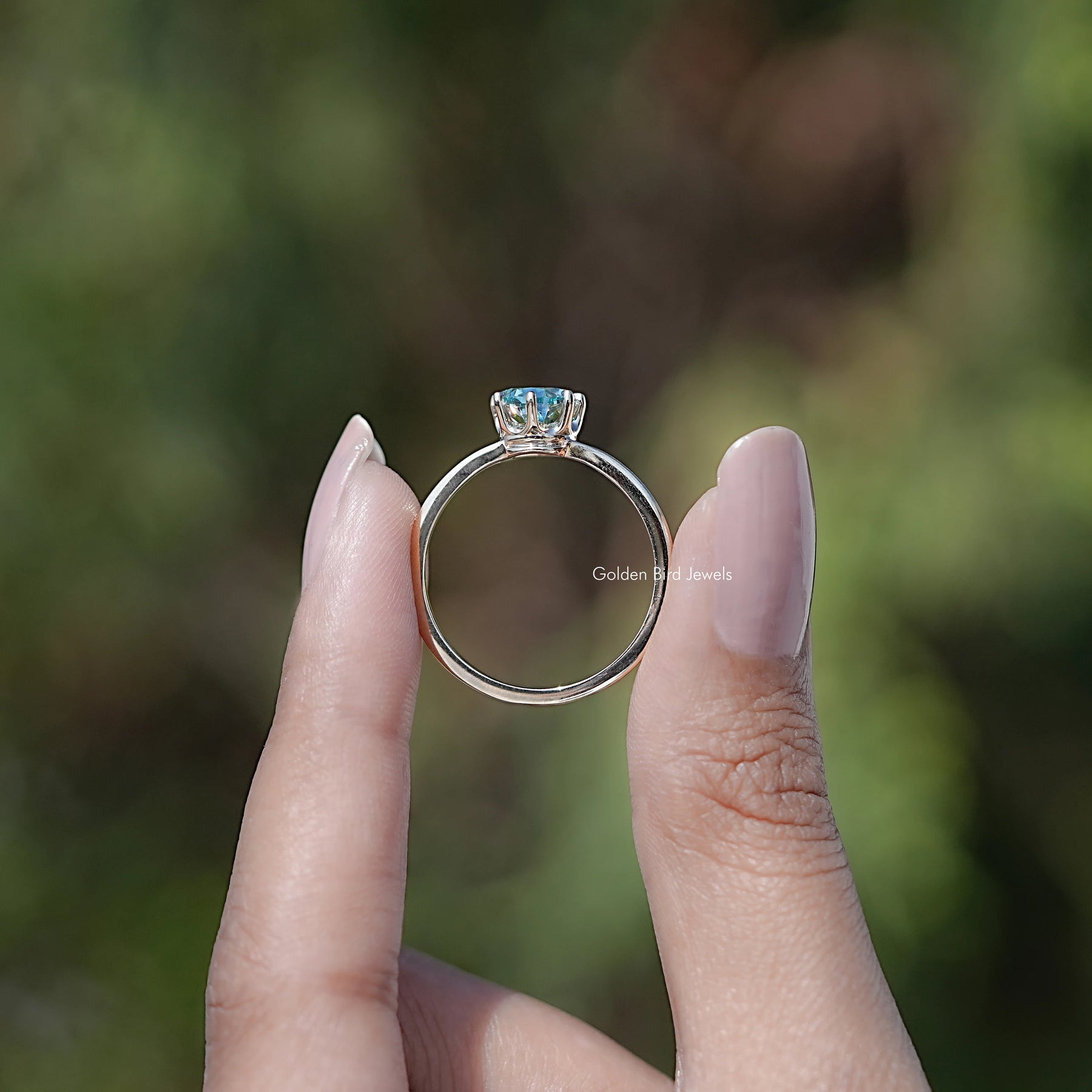 Back view of Moissanite Engagement Ring in Old Mine Pear Cut Moissanite
