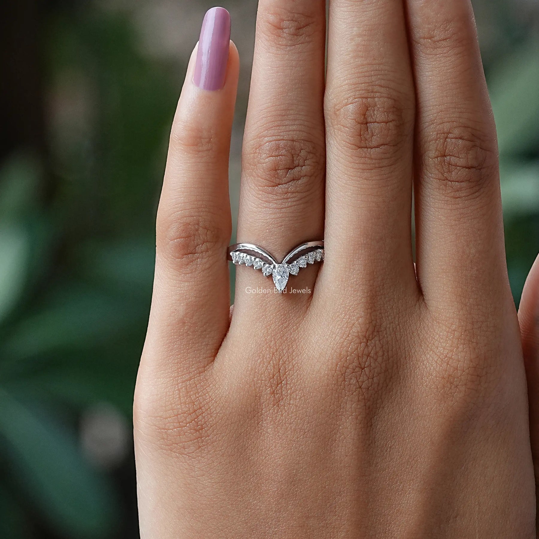 Pear Shaped Lab Diamond Chevron Wedding Band