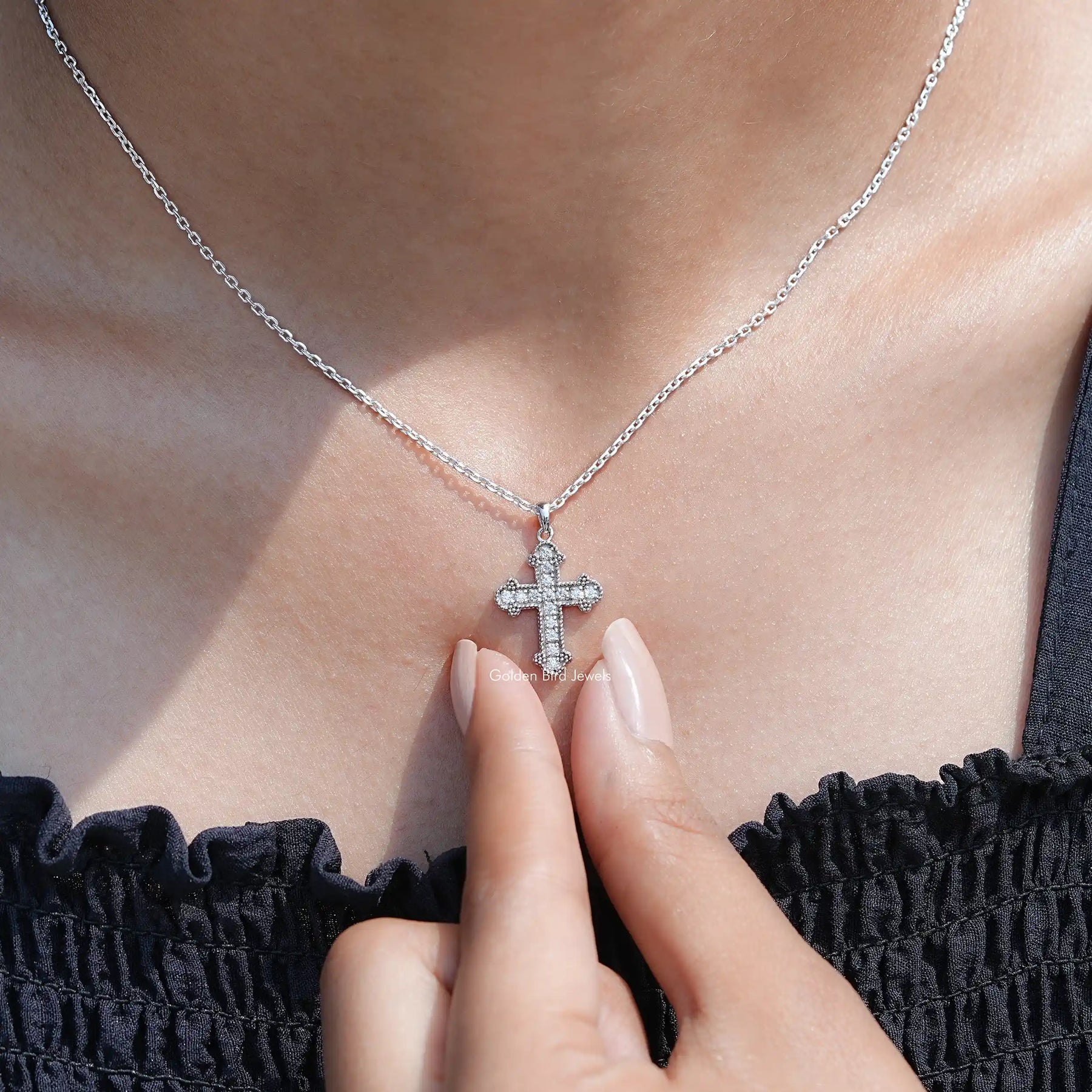 moissanite Cross Pendant in Solid GOld