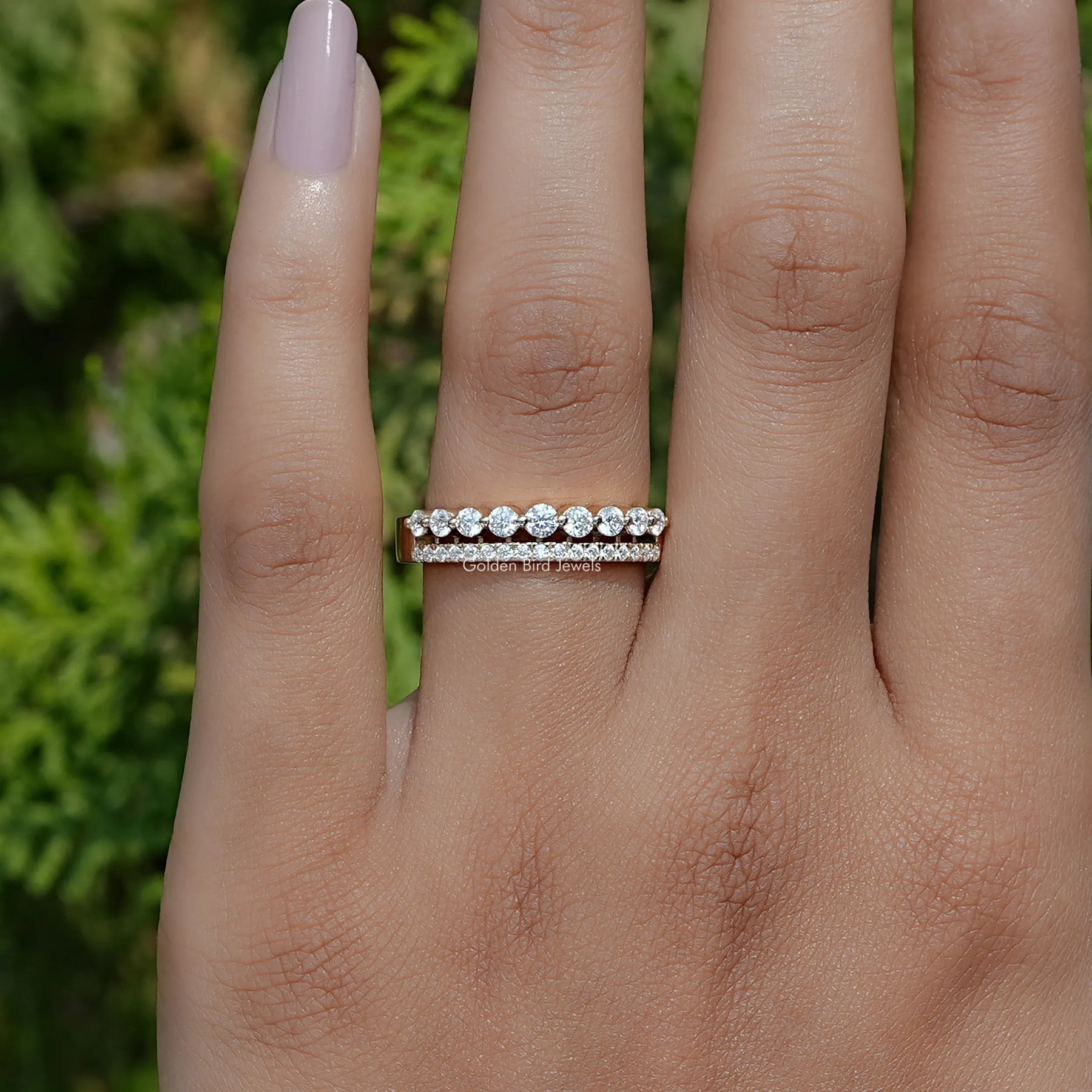 Round Moissanite Two Row Half Eternity Matching Band