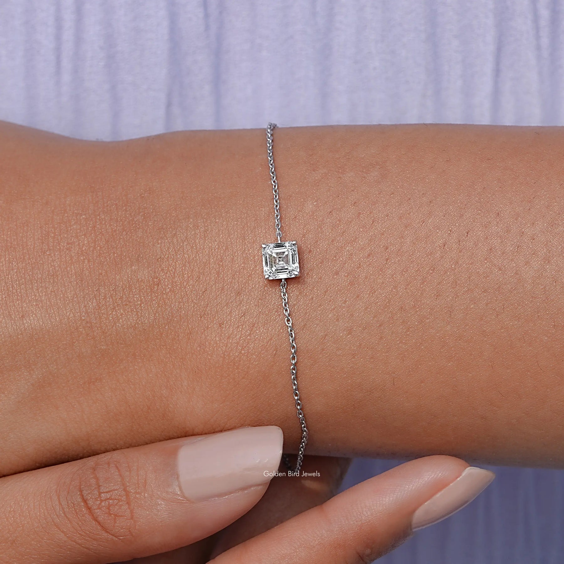 Detailed view of lab diamond delicate bracelet