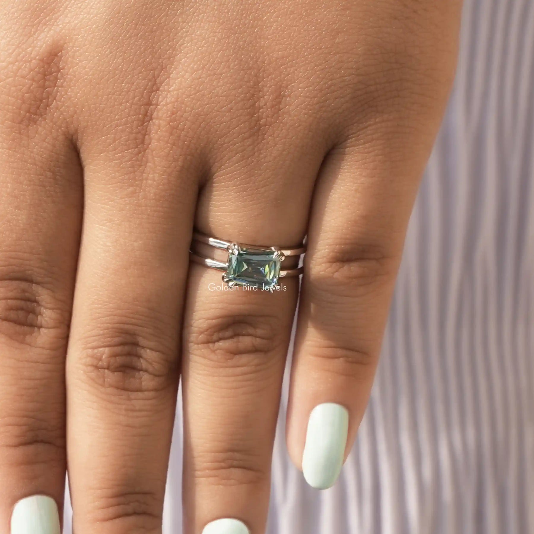 View of Moissanite Criss Cut Engagement Ring In White Gold