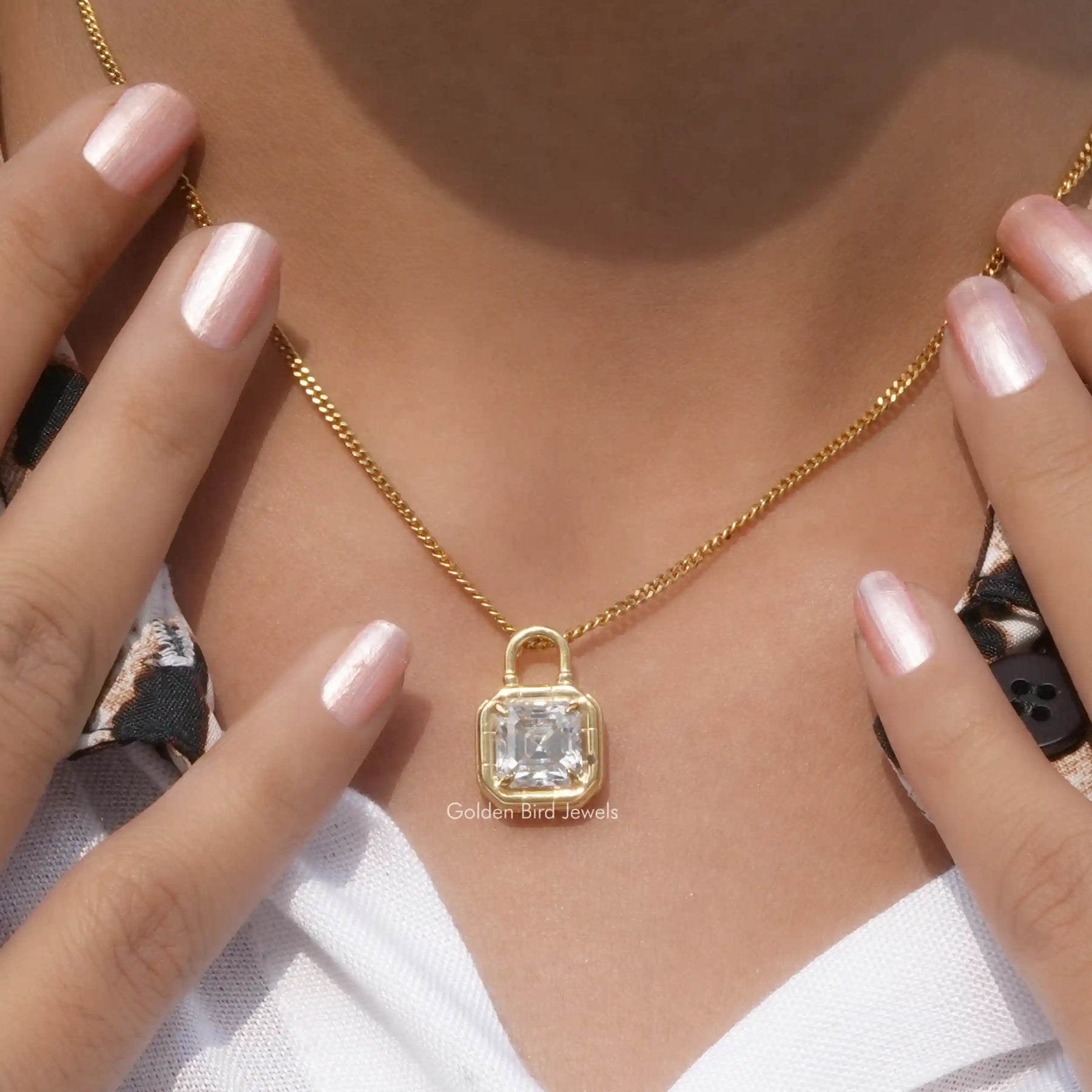 View of moissanite solitaire pendant for women