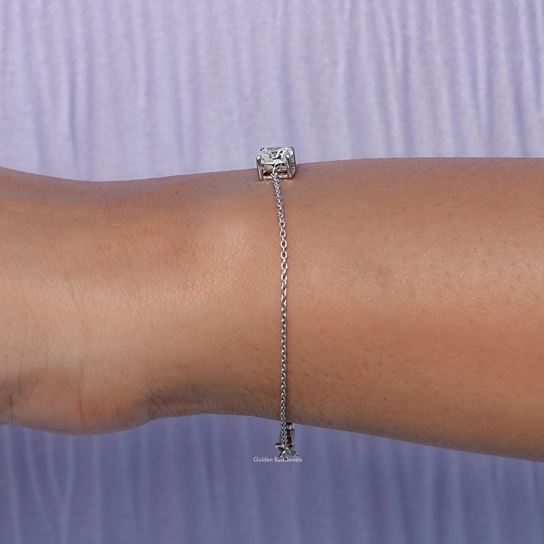 Side view of lab cushion Cut Bracelet In white Gold