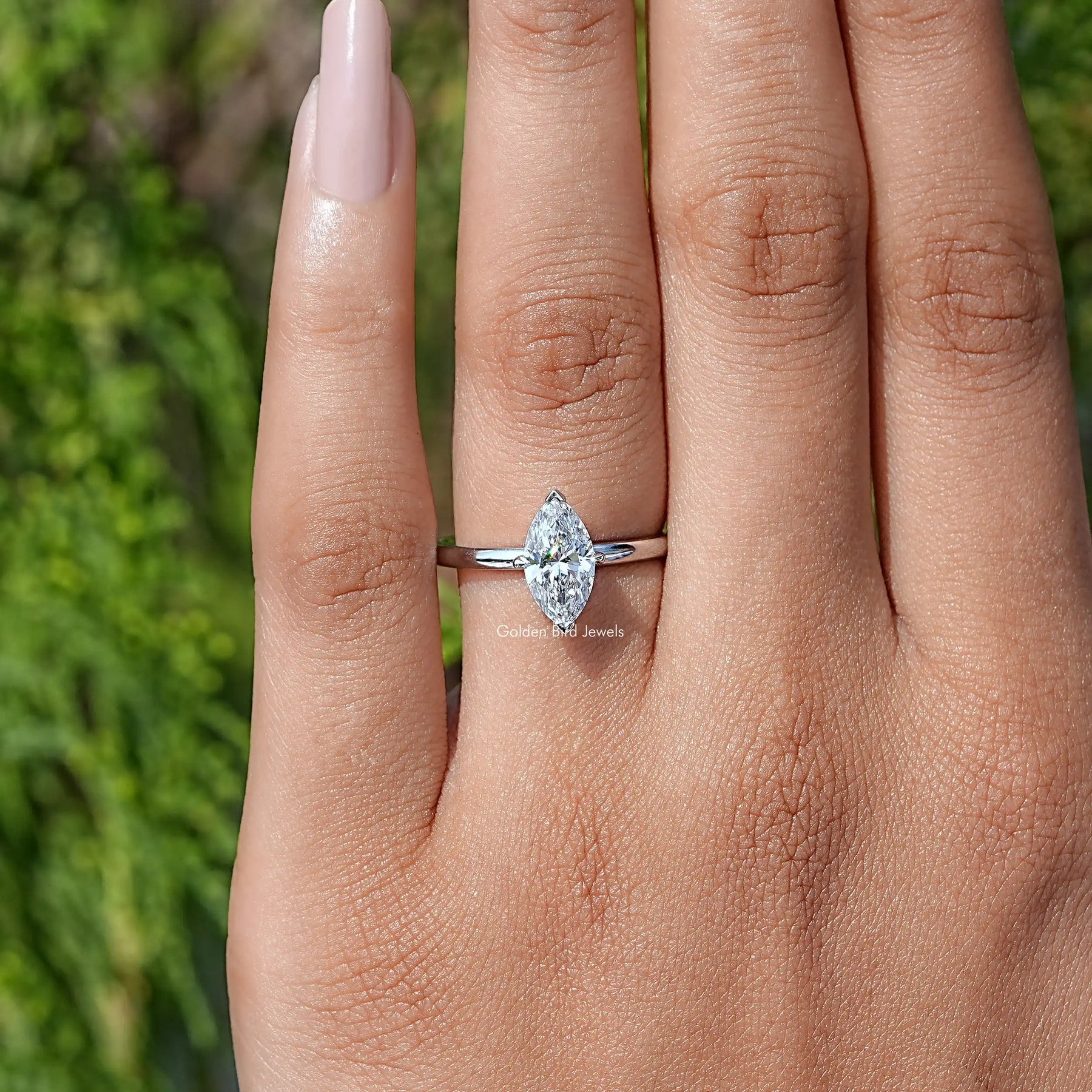 Deailed View of Solitare Marquise Cut Diamond Ring
