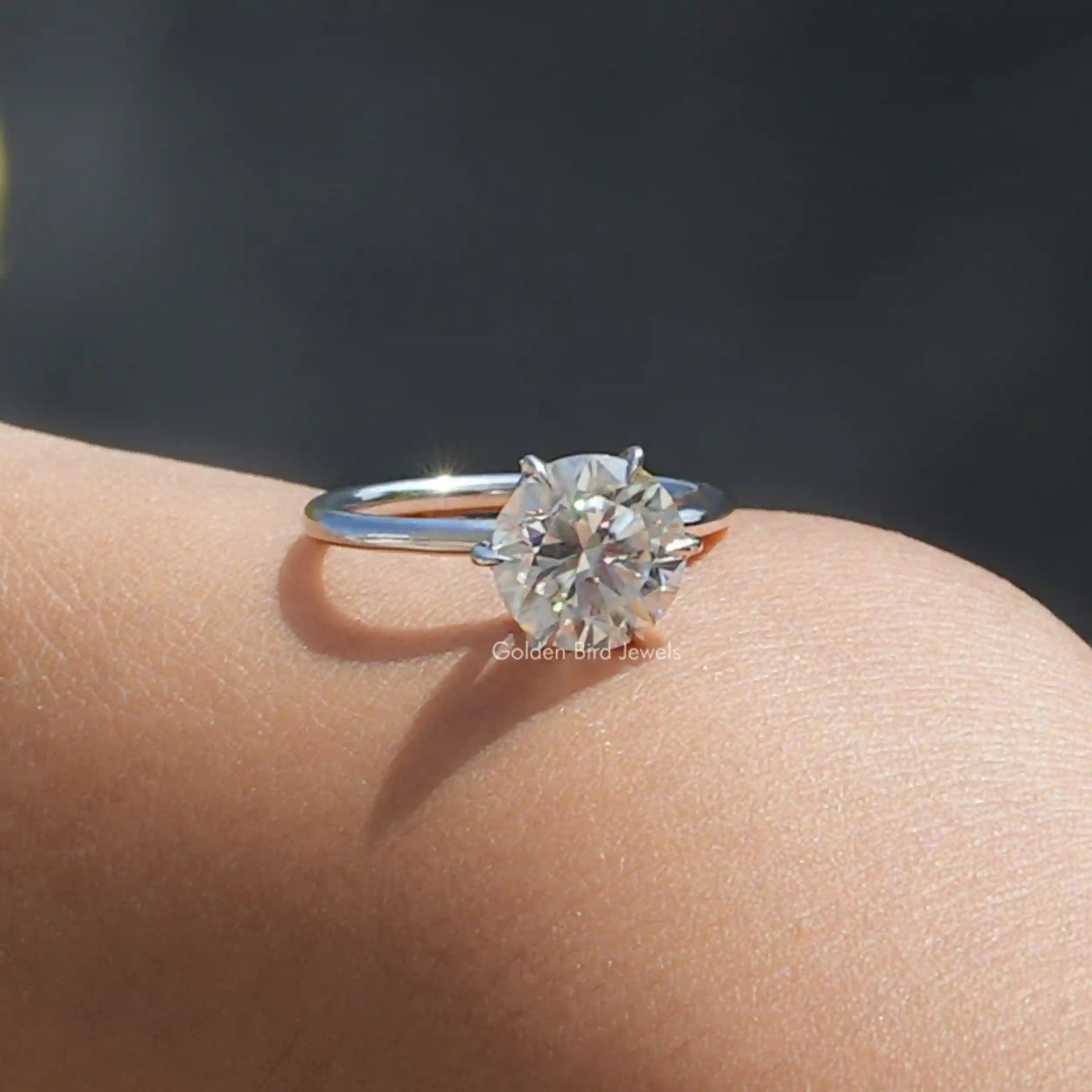 View of Round Cut Moissanite Solitaire Engagement Ring
