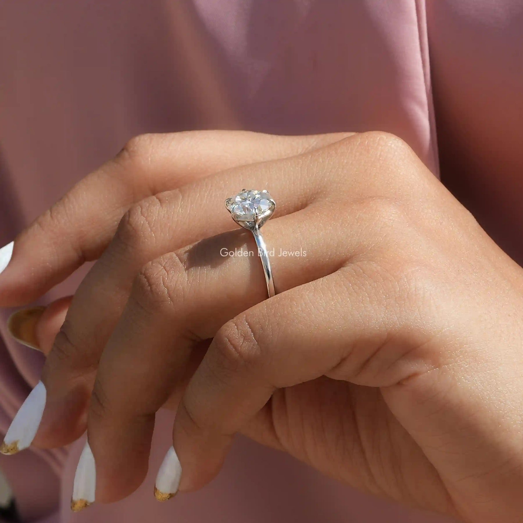 Side View of Moissanite Round Cut Bridal Ring In finger
