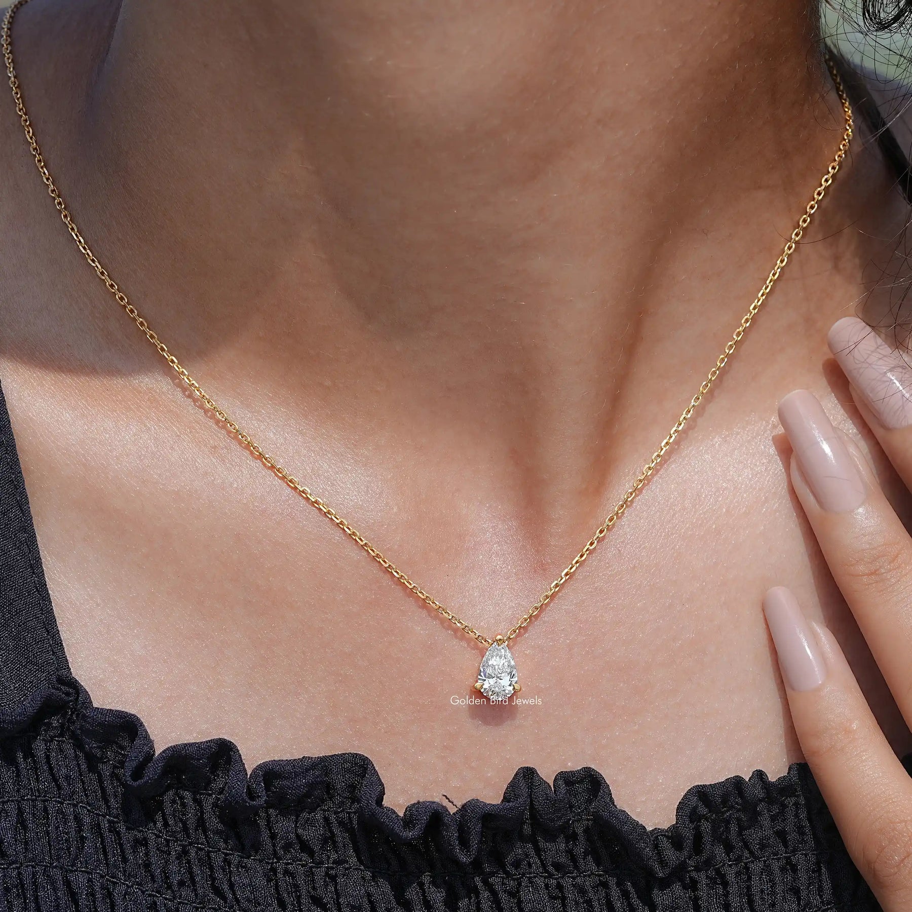 In front view of diamond Pear Shape pendant