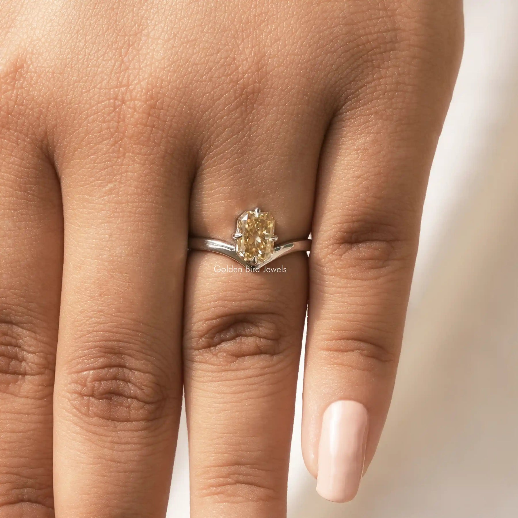 Close-Up View of Solitaire Radiant Cut Moissanite Ring In White Gold
