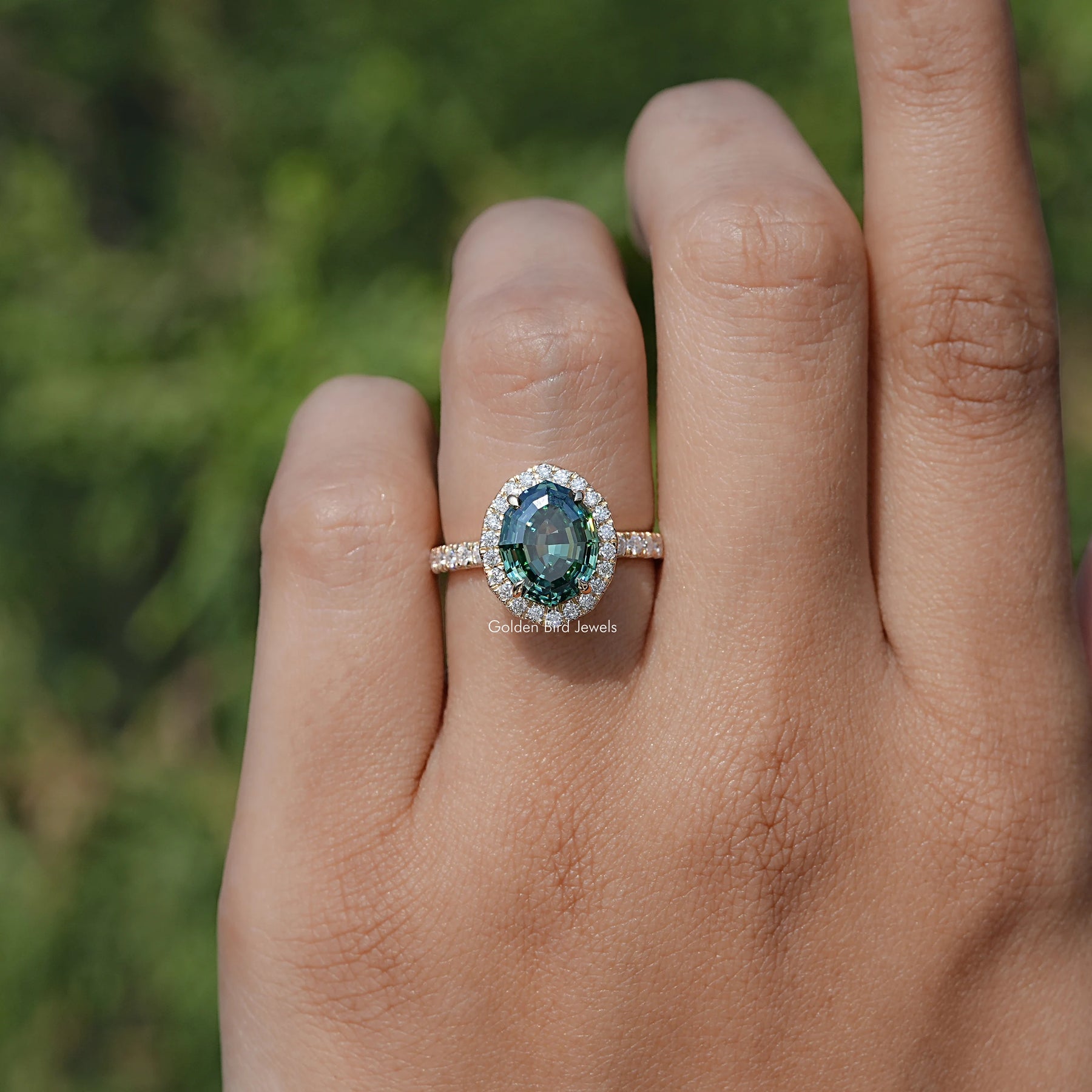 Moissanite Engagement Ring in Step Cut Oval Moissanite